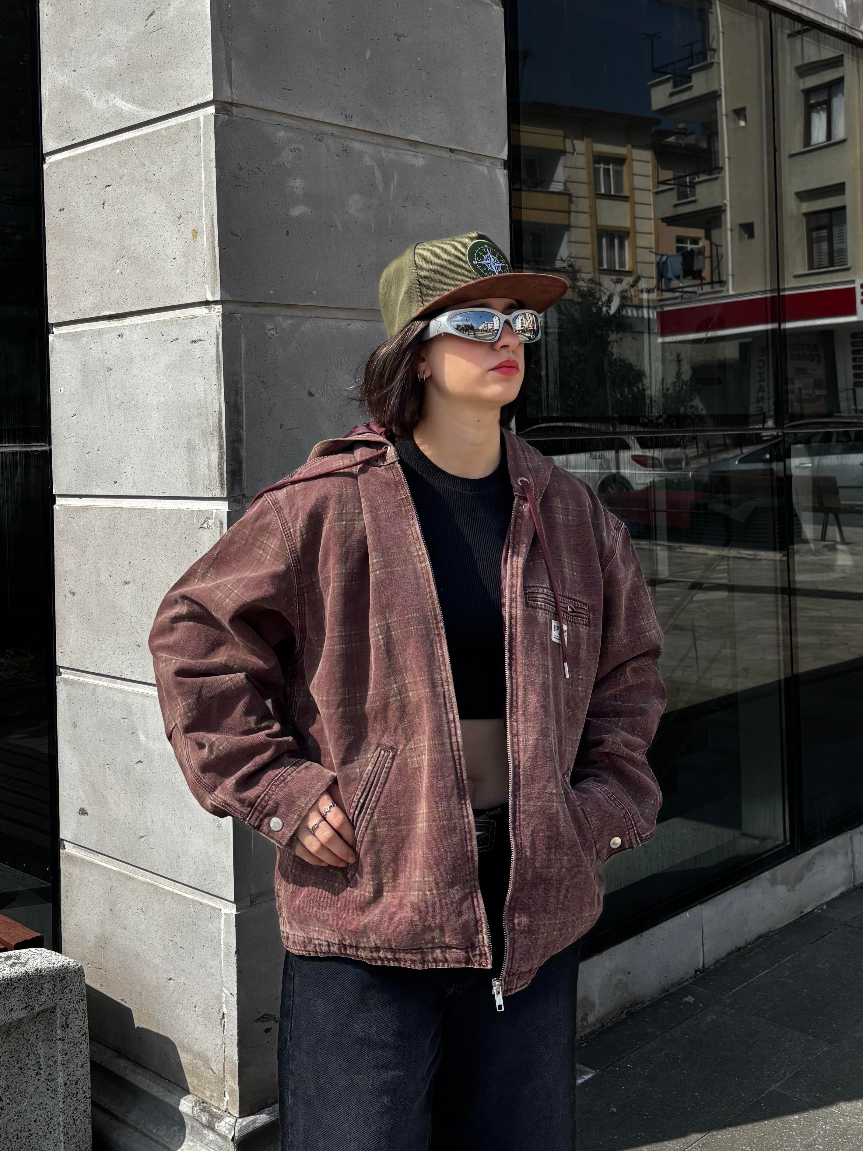 Premium Burgundy Check Skate Jacket