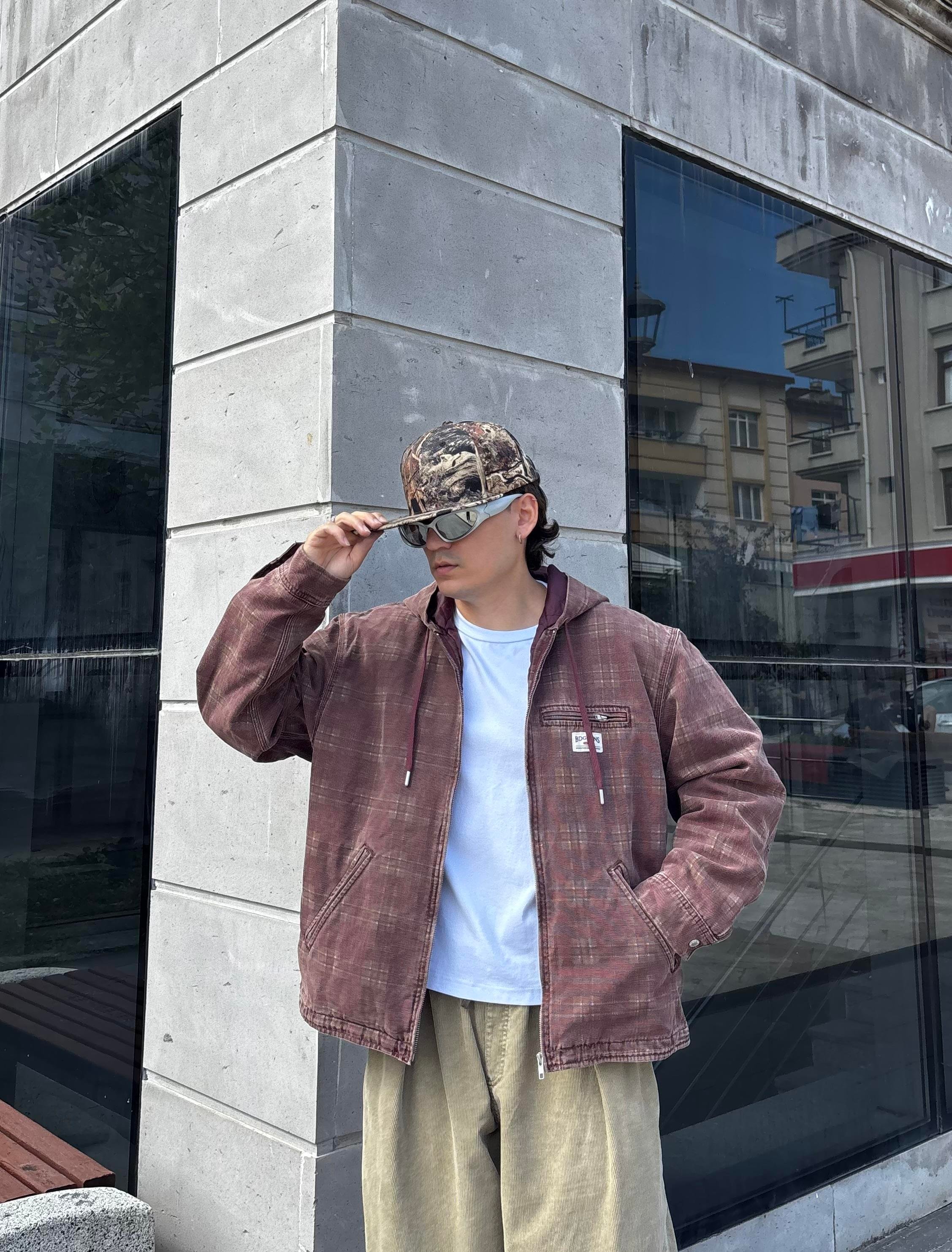 Premium Burgundy Check Skate Jacket
