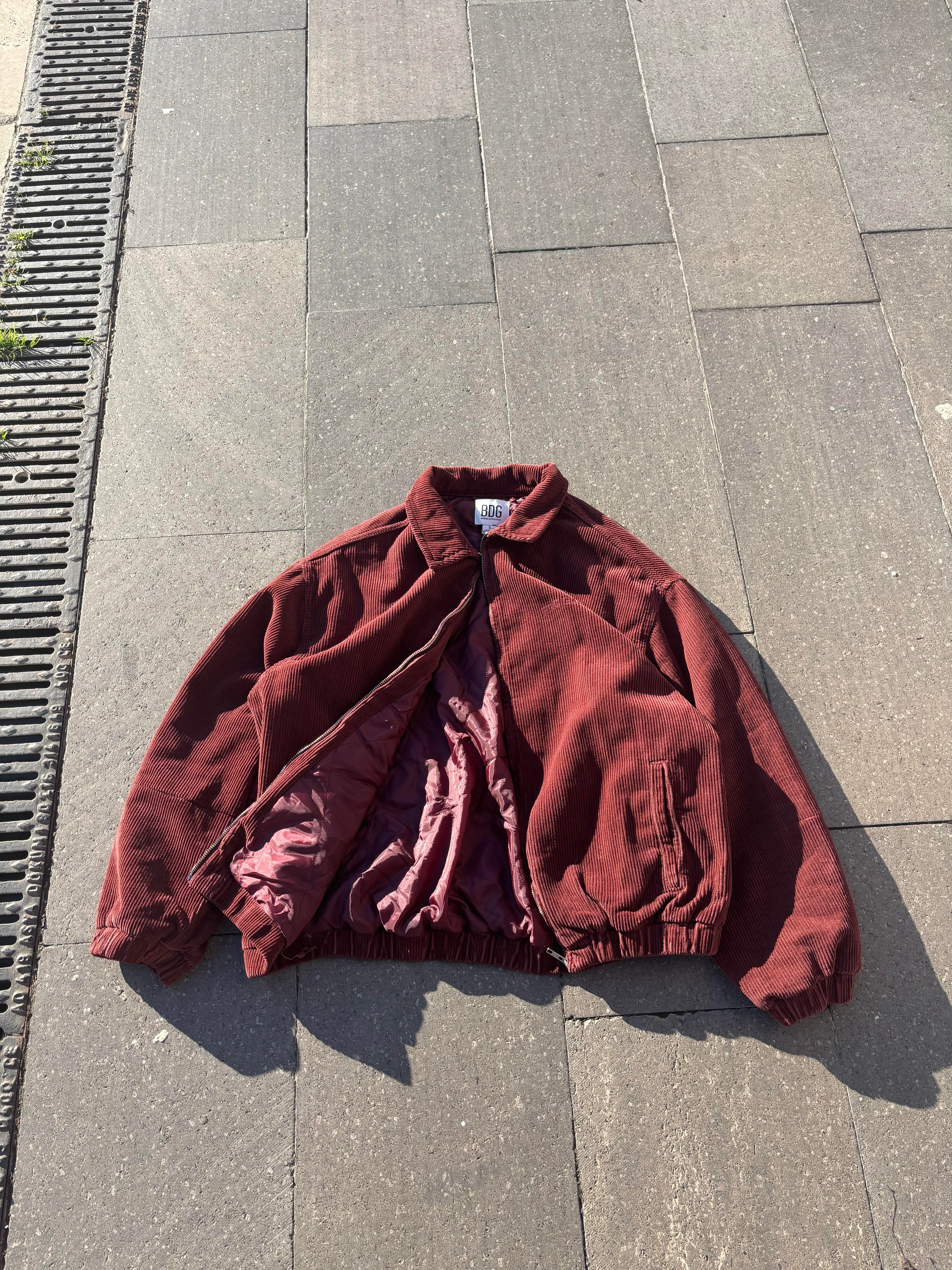 Premium Burgundy Tone Fitilli Kadife Harrington Jacket