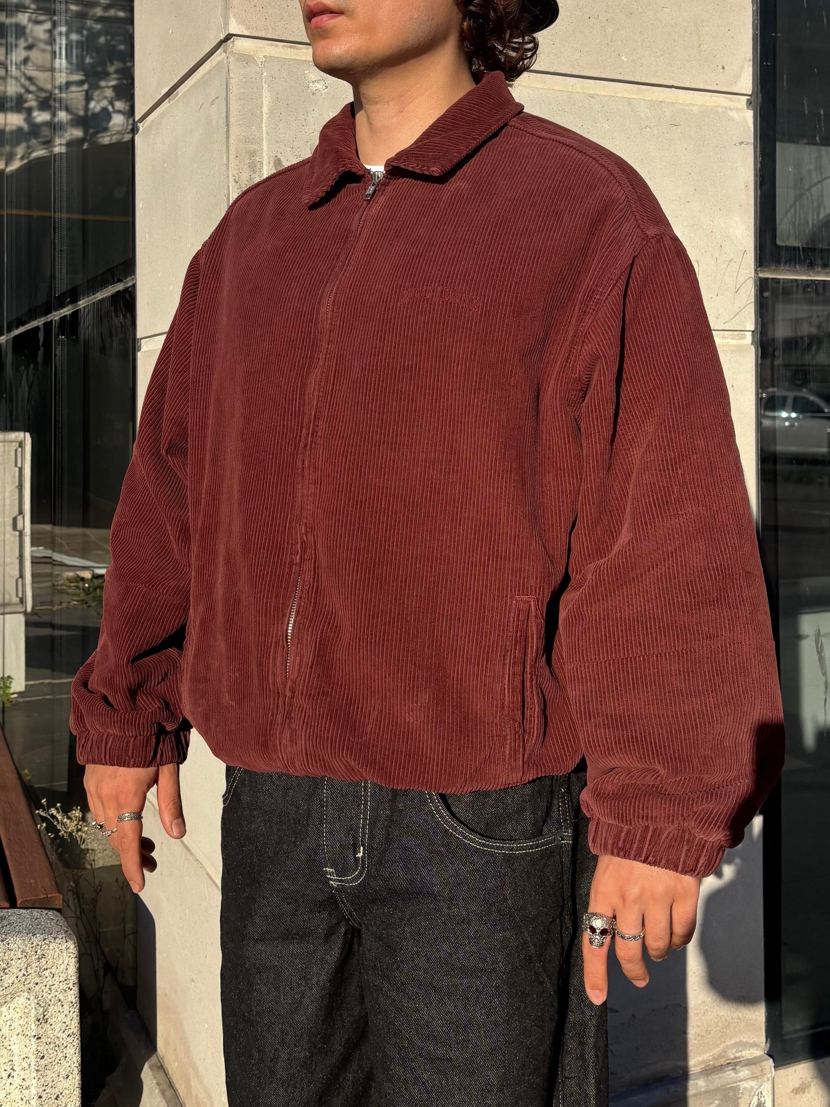 Premium Burgundy Tone Fitilli Kadife Harrington Jacket