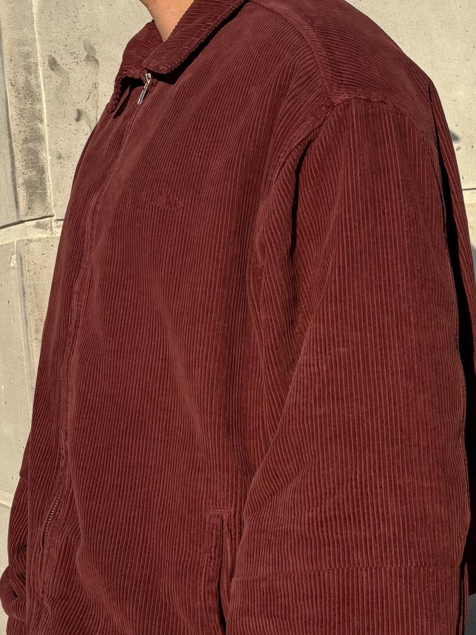 Premium Burgundy Tone Fitilli Kadife Harrington Jacket