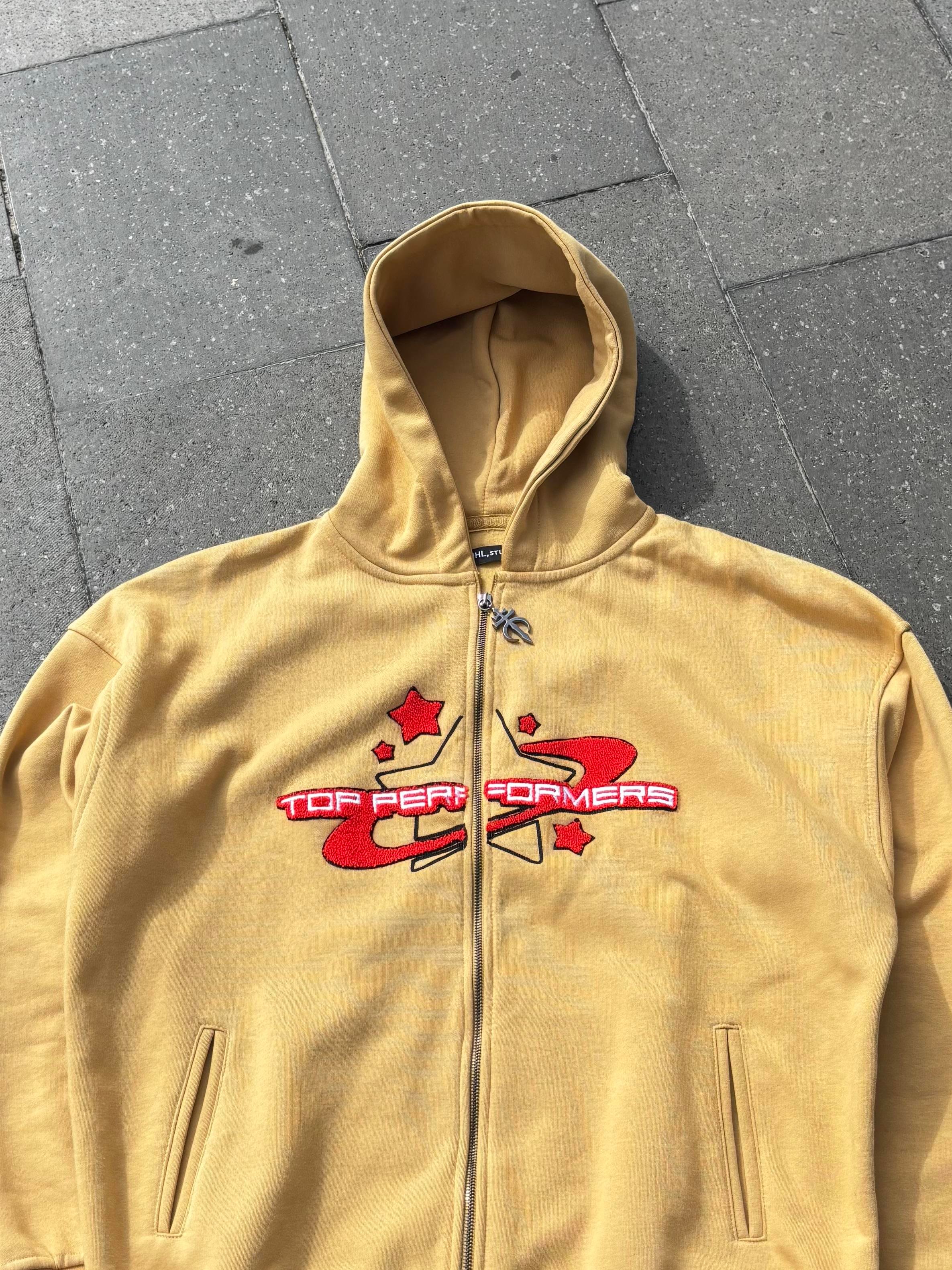 Premium Camel TP Nakışlı Zipper Oversized Hoodie
