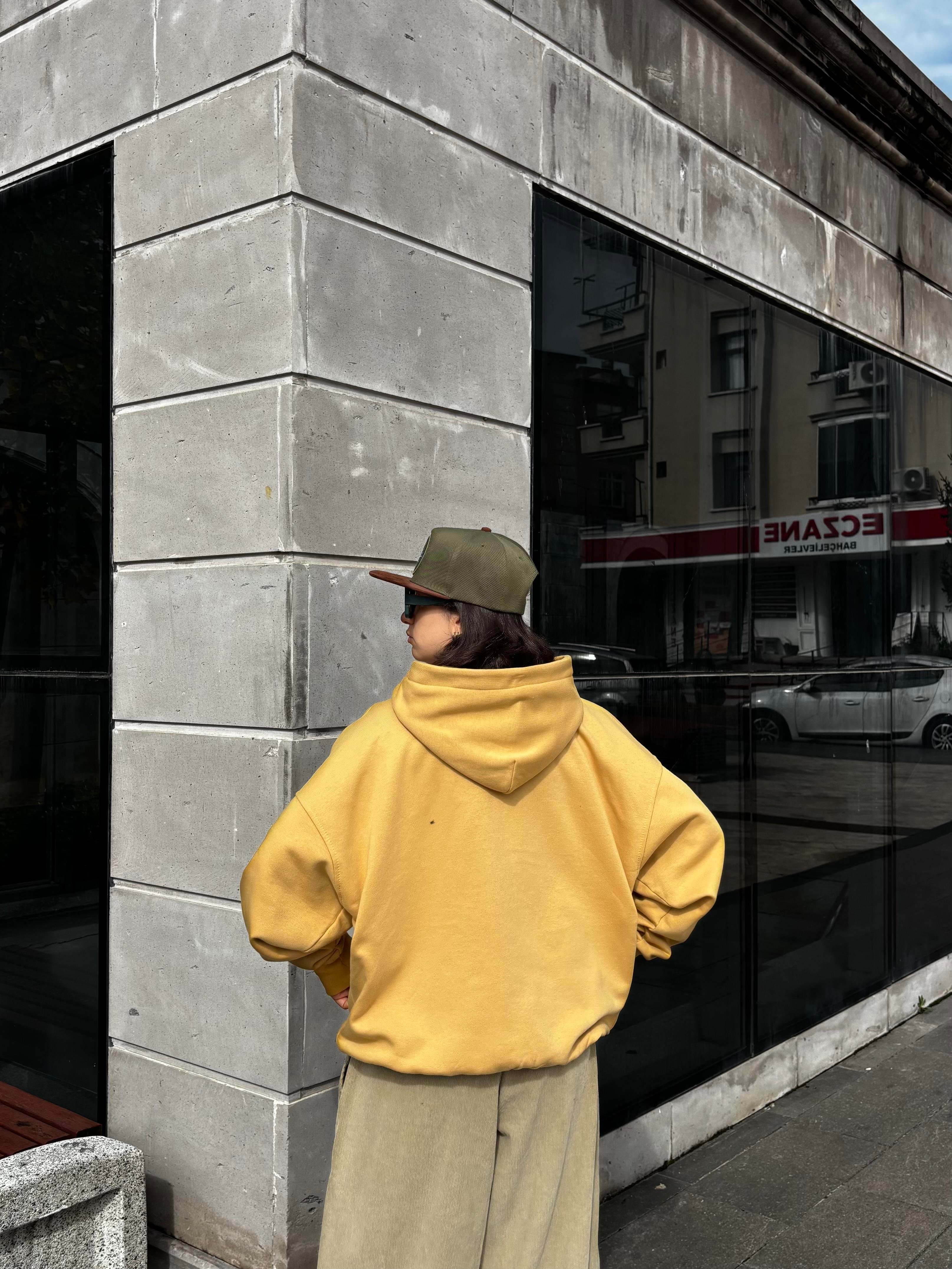 Premium Camel TP Nakışlı Zipper Oversized Hoodie