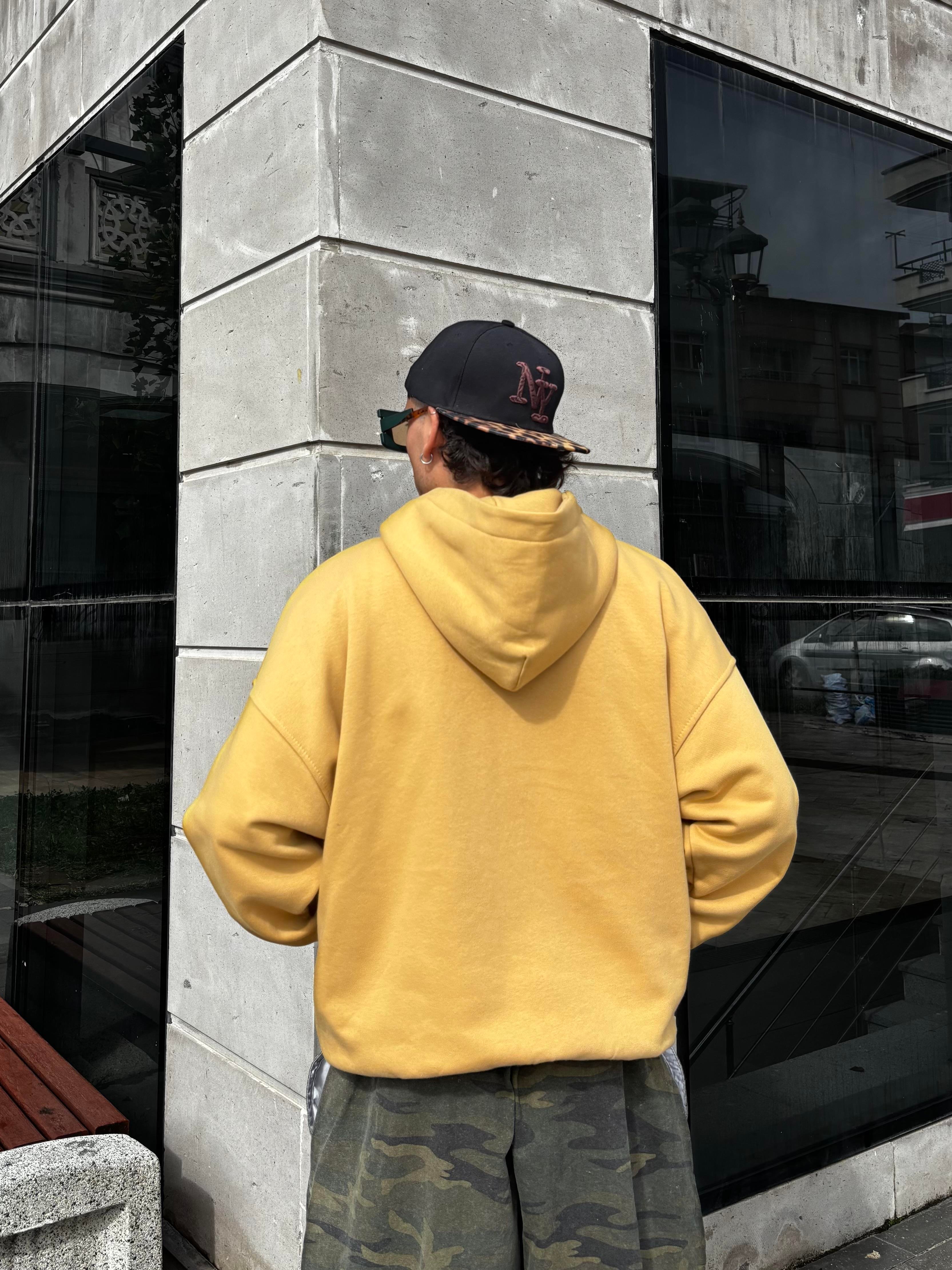 Premium Camel TP Nakışlı Zipper Oversized Hoodie
