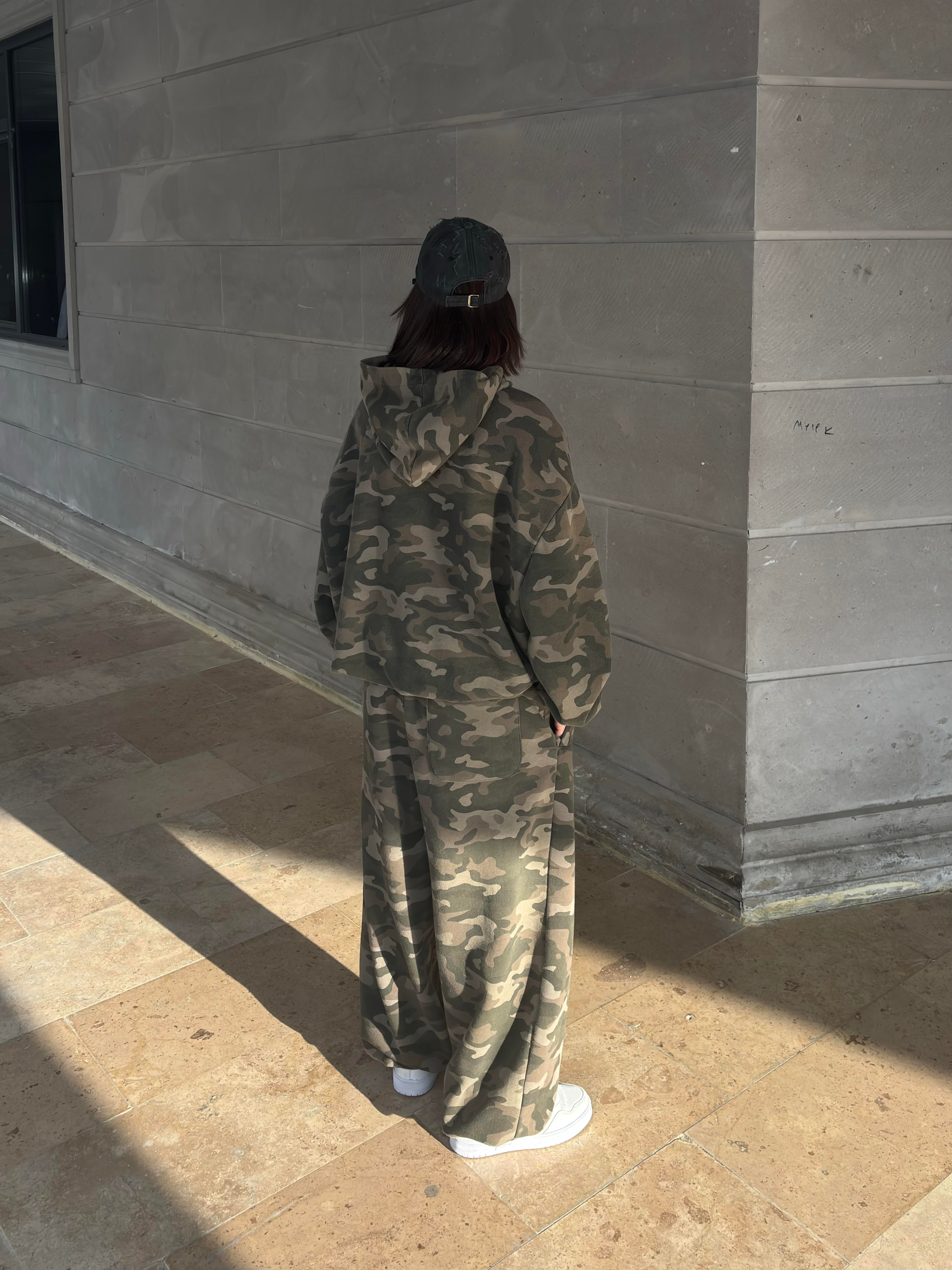 Premium Camouflage Boxy Fit Kapüşonlu Sweatshirt