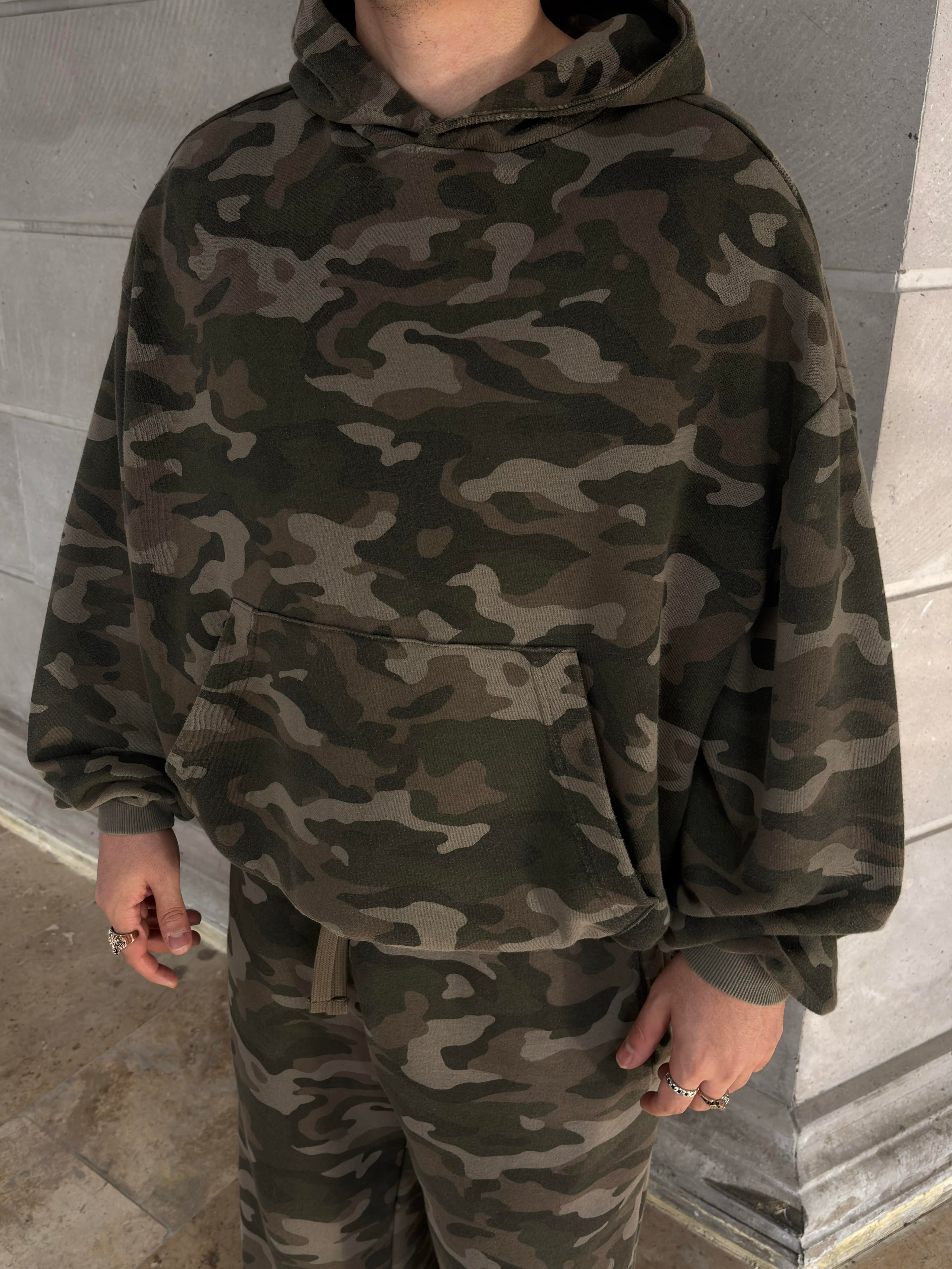 Premium Camouflage Boxy Fit Kapüşonlu Sweatshirt