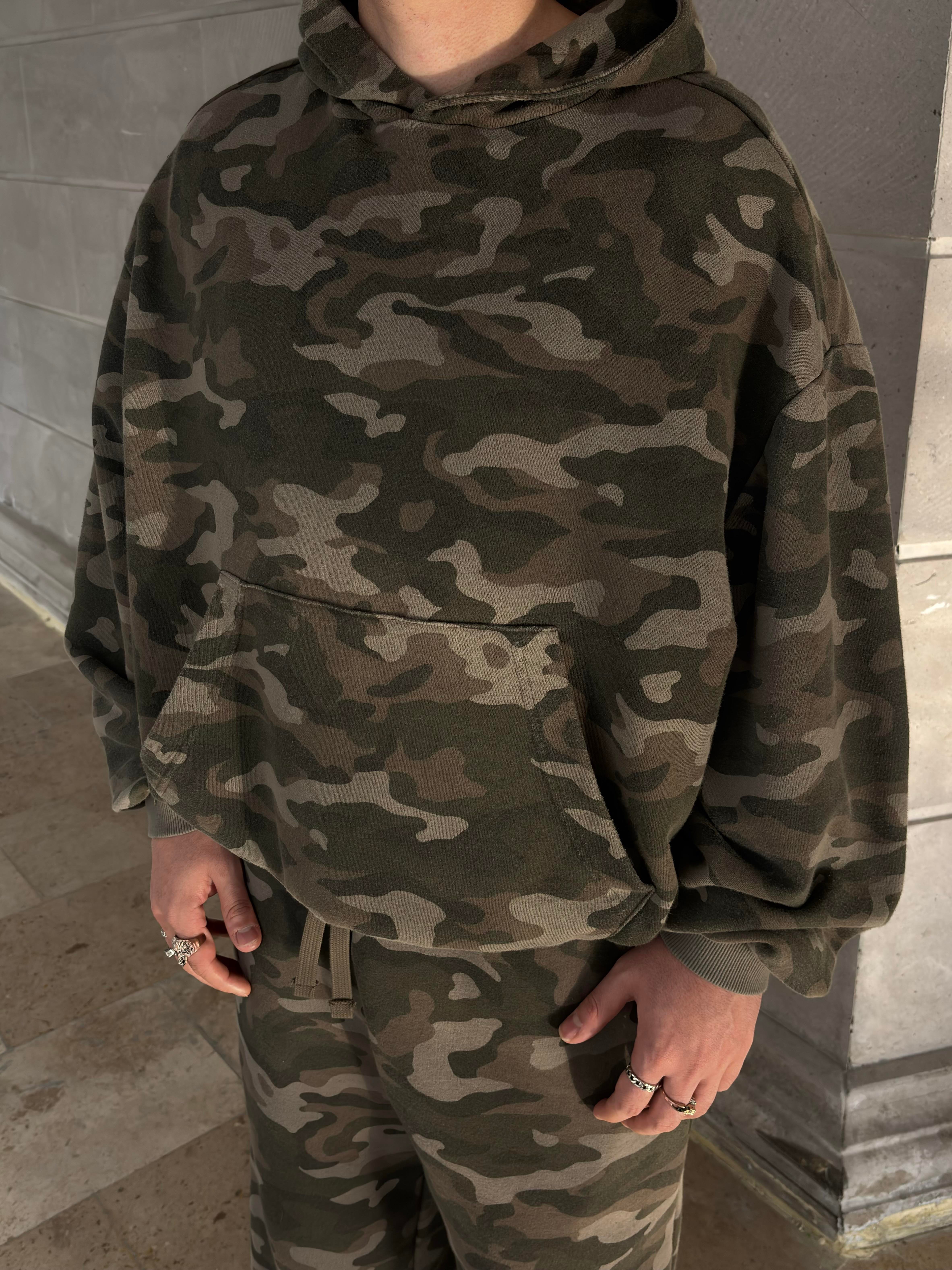 Premium Camouflage Boxy Fit Kapüşonlu Sweatshirt