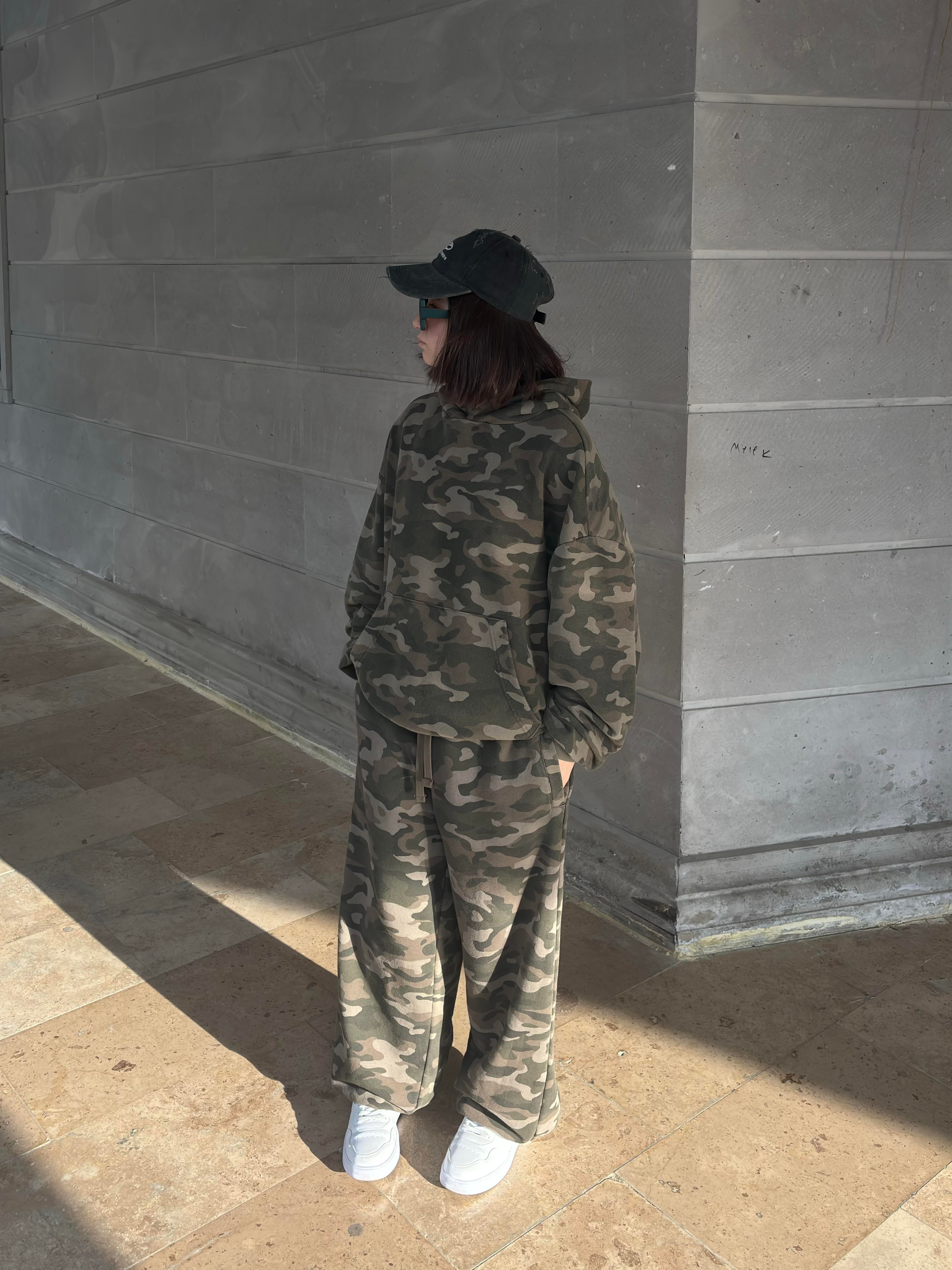 Premium Camouflage Boxy Fit Kapüşonlu Sweatshirt