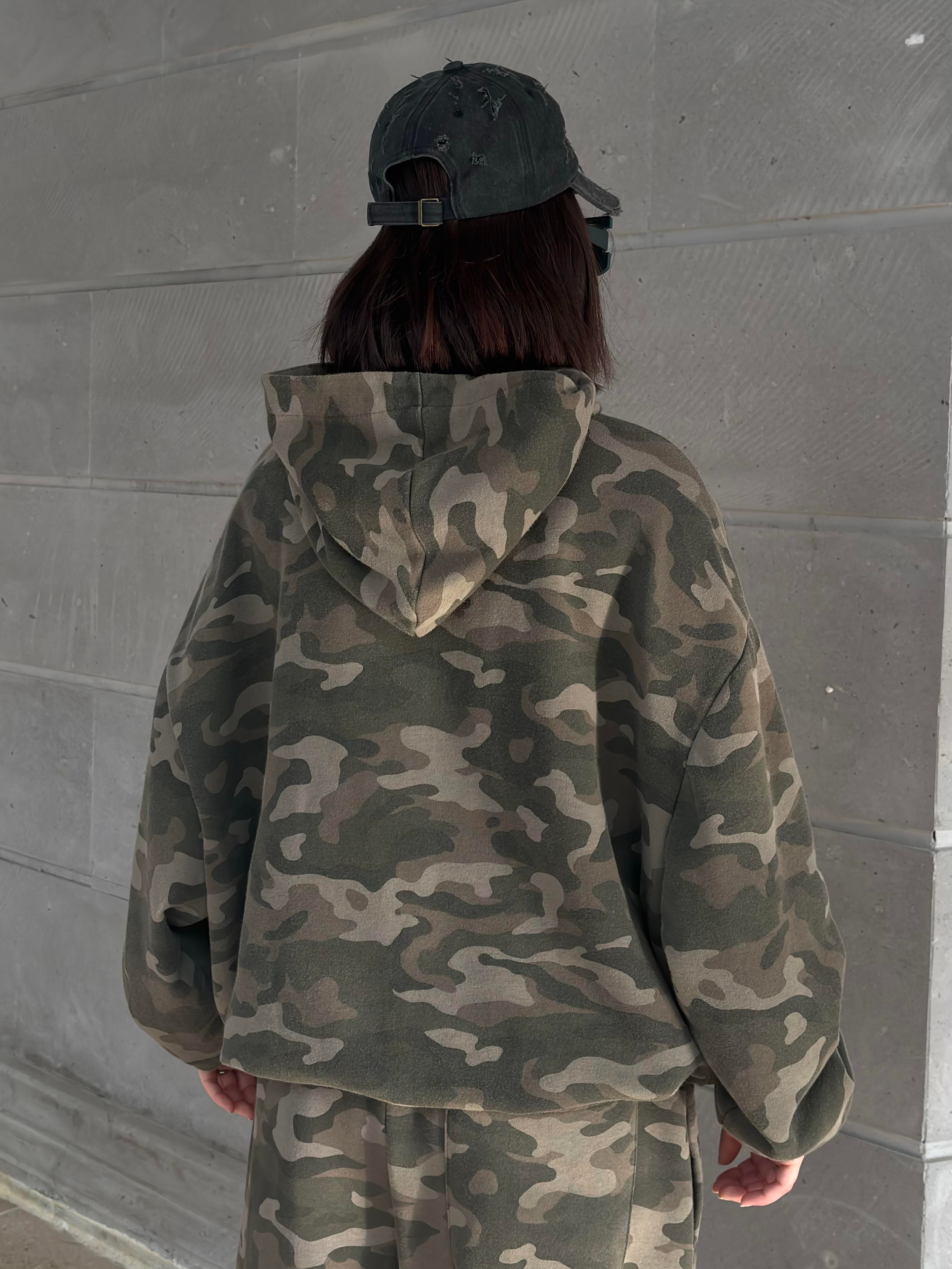 Premium Camouflage Boxy Fit Kapüşonlu Sweatshirt