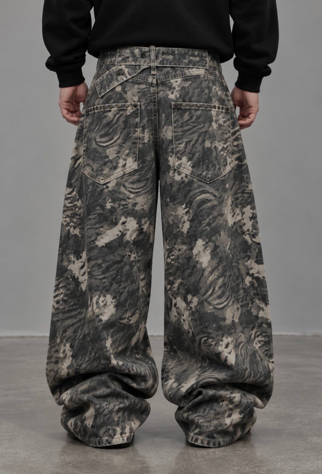 Premium Camouflage Embroidered Buckle Back Ultra Baggy Jeans