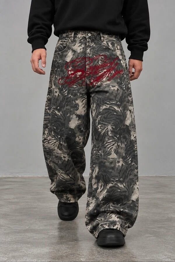Premium Camouflage Embroidered Buckle Back Ultra Baggy Jeans