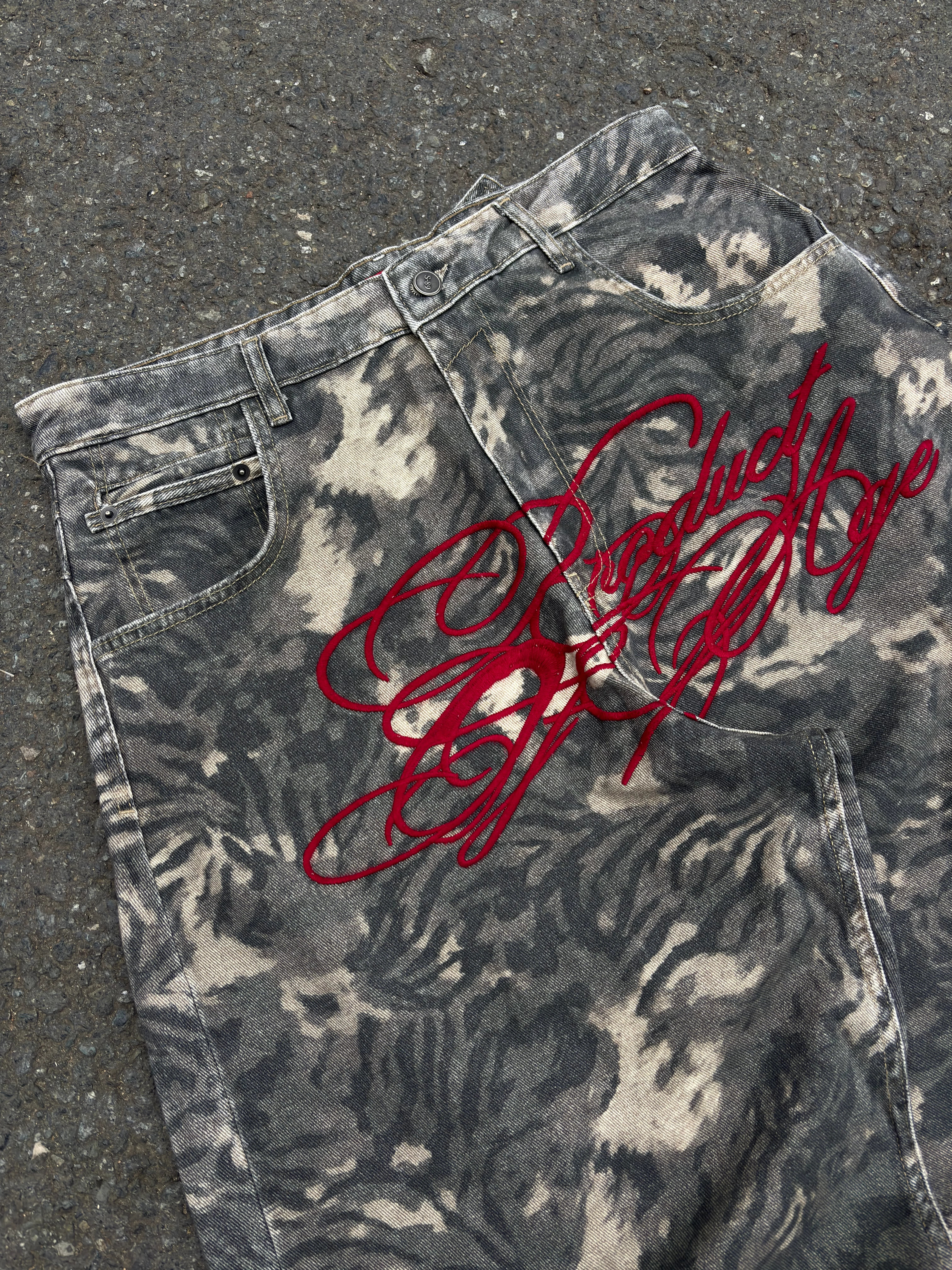 Premium Camouflage Embroidered Buckle Back Ultra Baggy Jeans