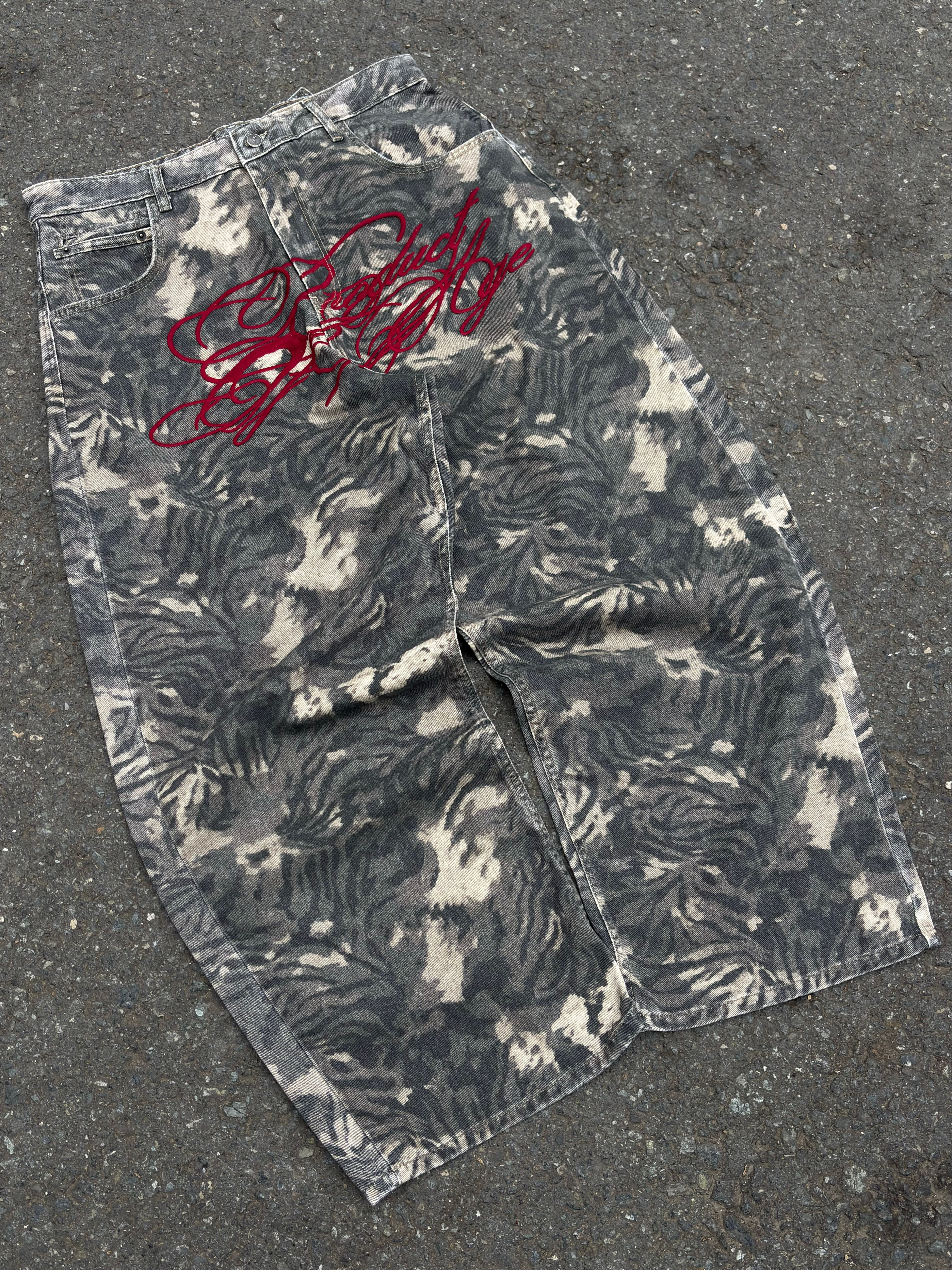 Premium Camouflage Embroidered Buckle Back Ultra Baggy Jeans