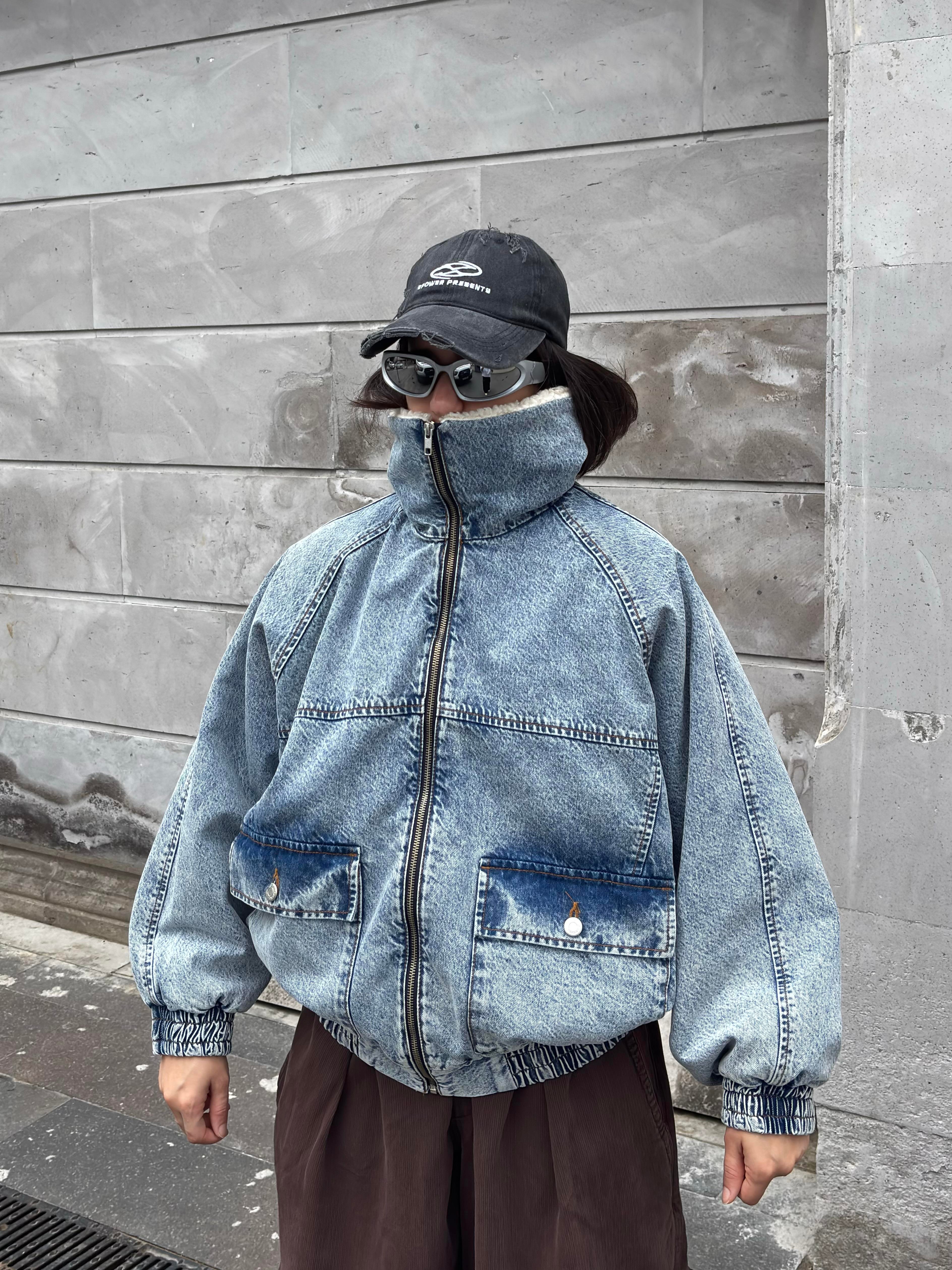 Premium Canvas Full-Zip Bomber Denim Jacket