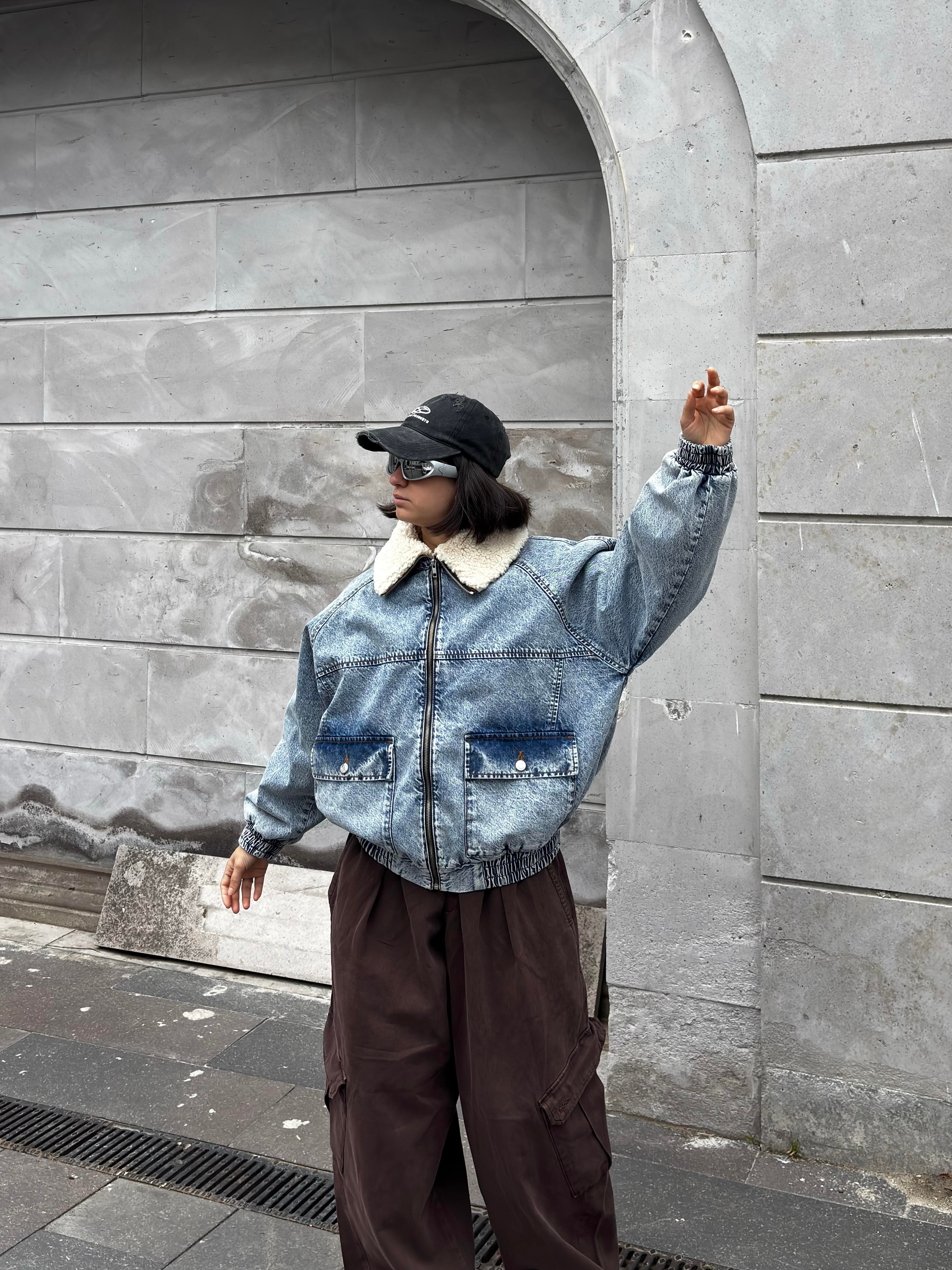 Premium Canvas Full-Zip Bomber Denim Jacket
