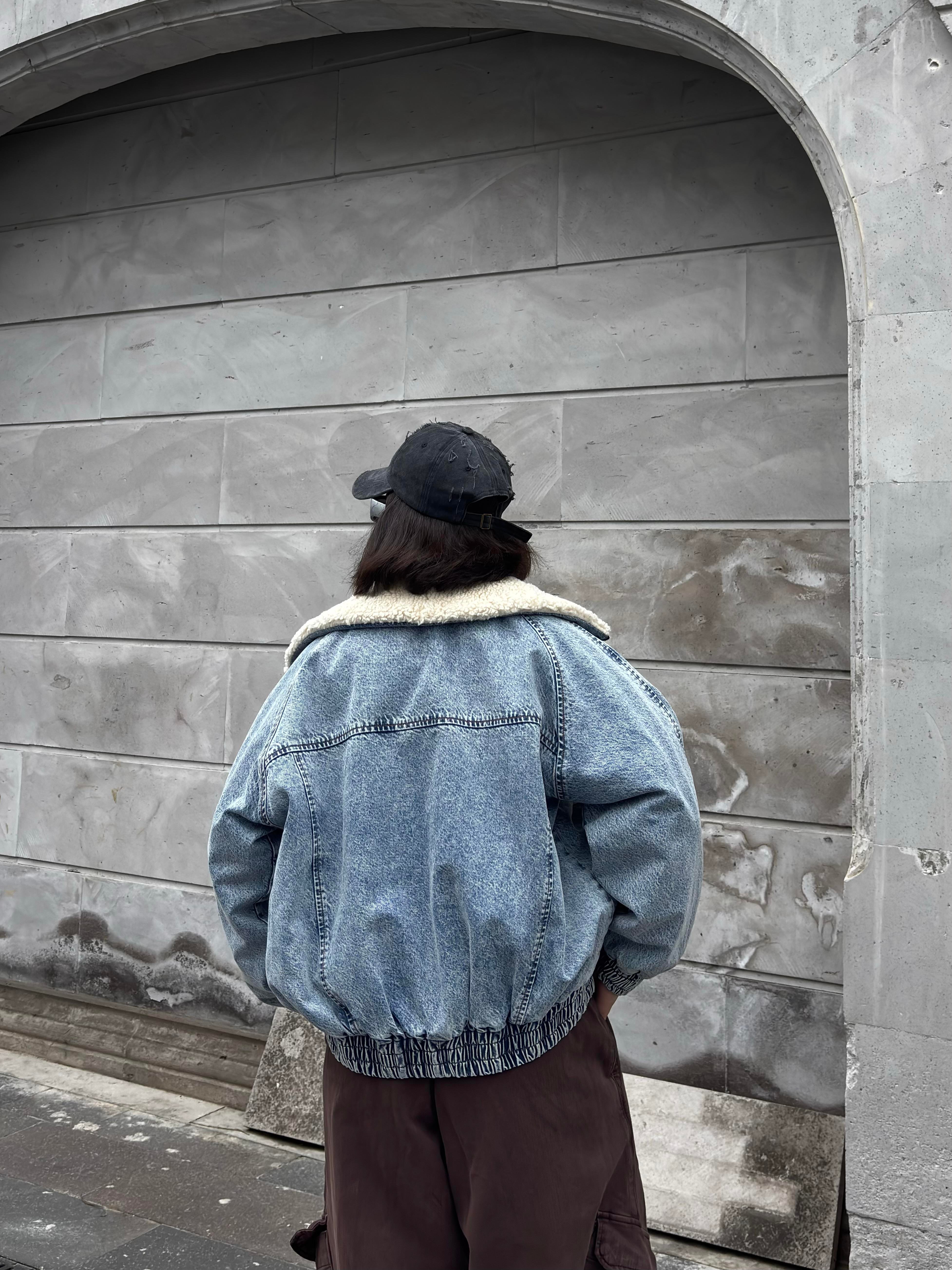 Premium Canvas Full-Zip Bomber Denim Jacket