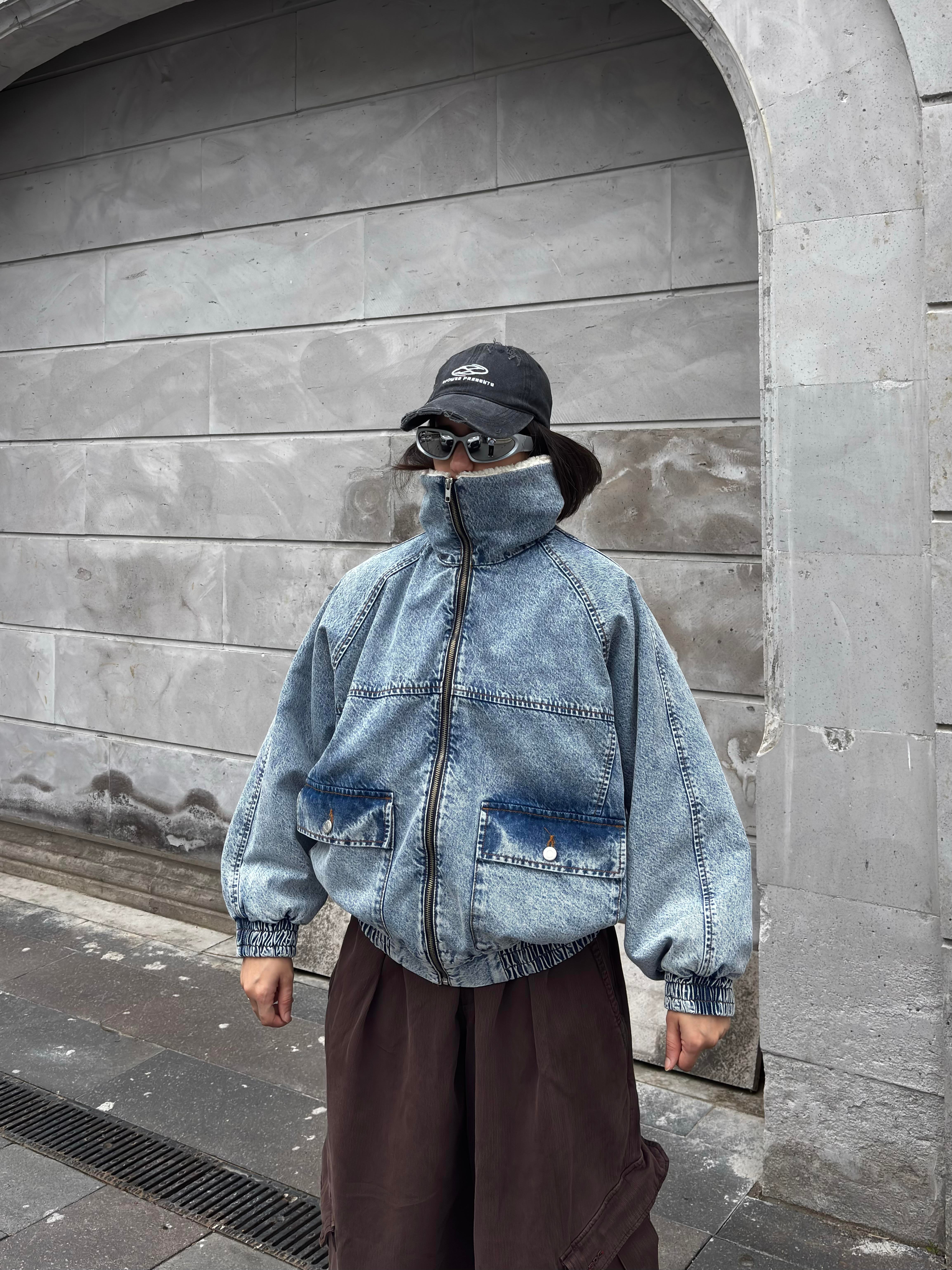 Premium Canvas Full-Zip Bomber Denim Jacket