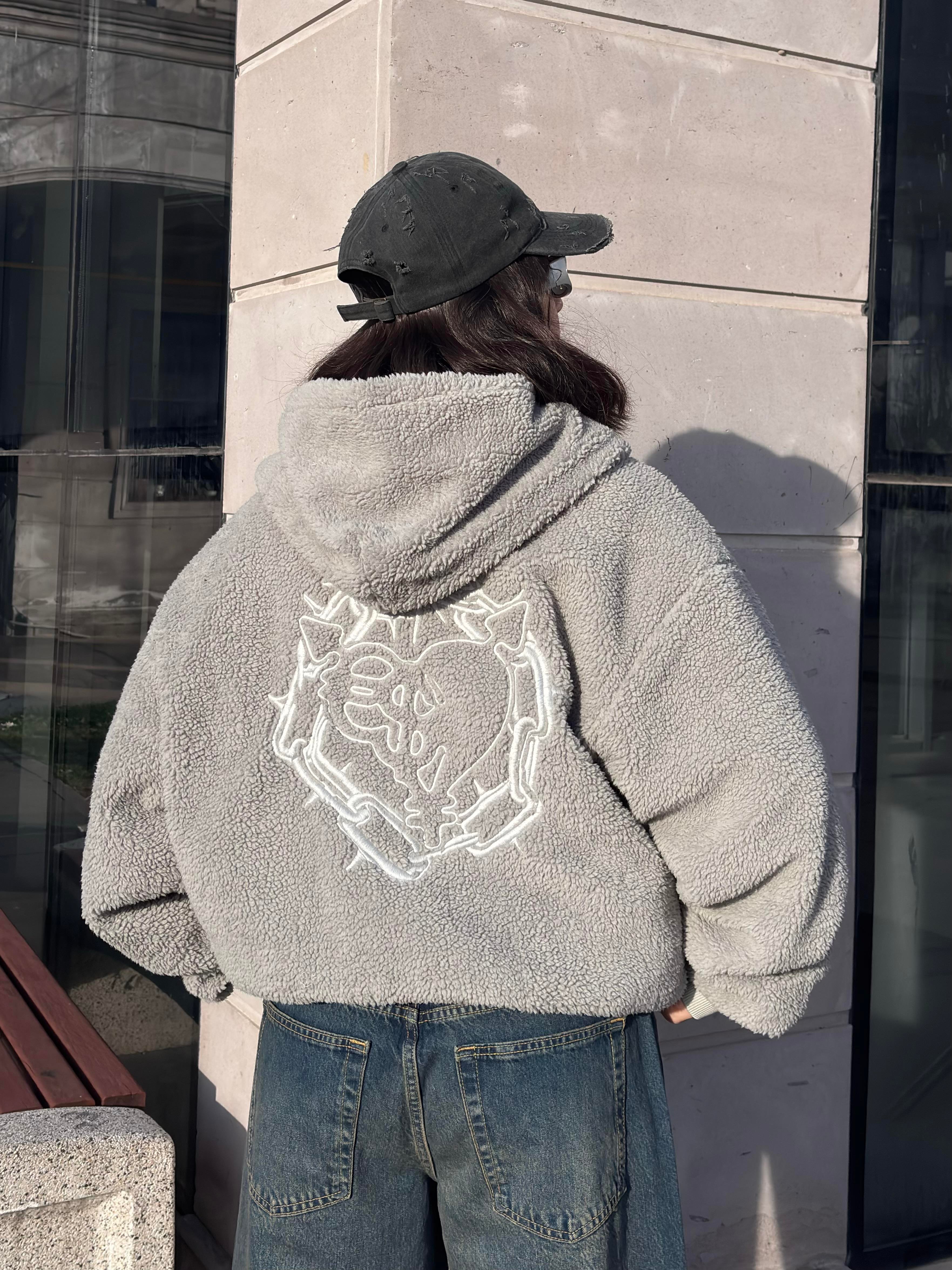 Premium Çift Taraflı Nakışlı Zip Hoodie