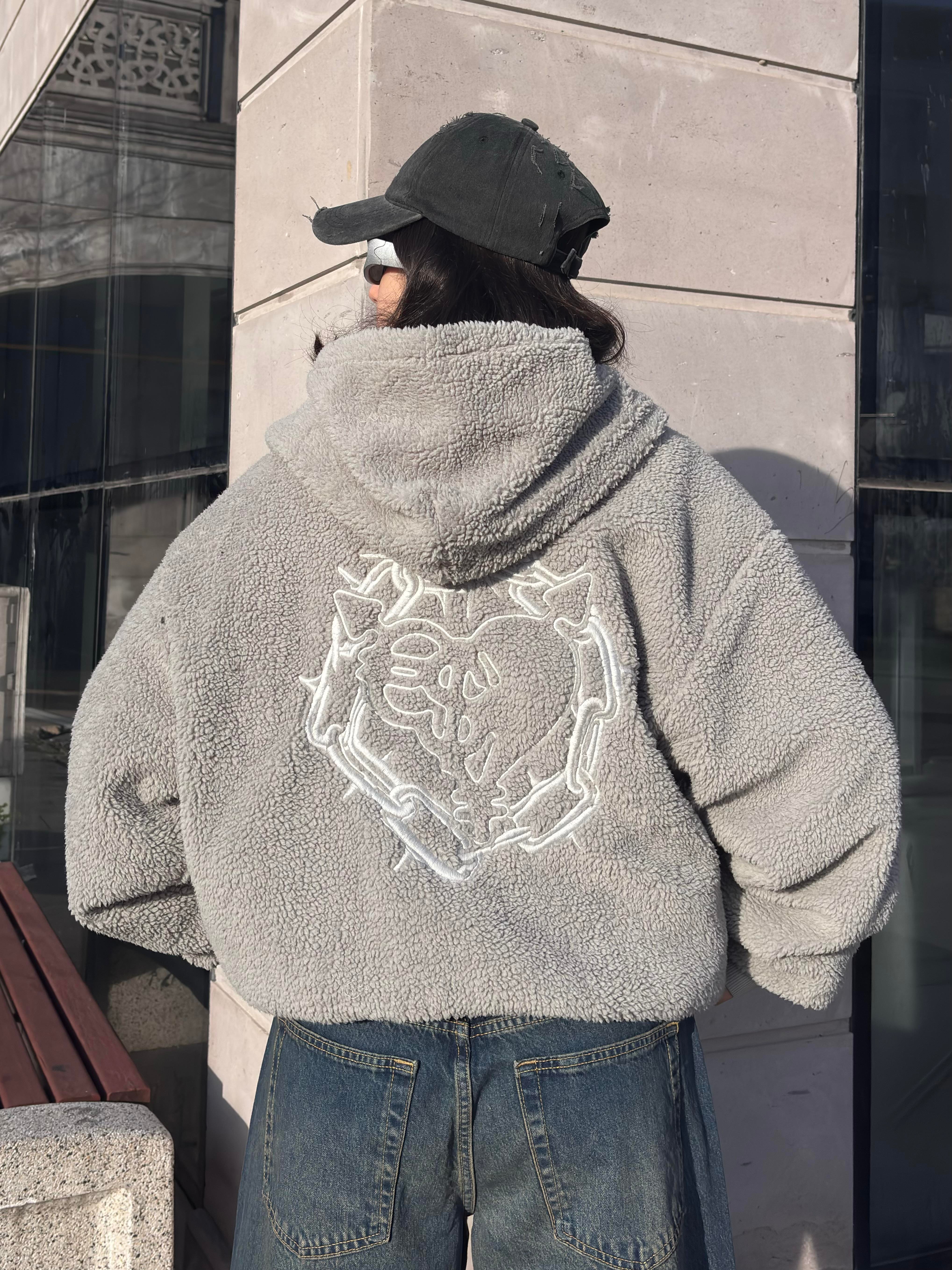 Premium Çift Taraflı Nakışlı Zip Hoodie