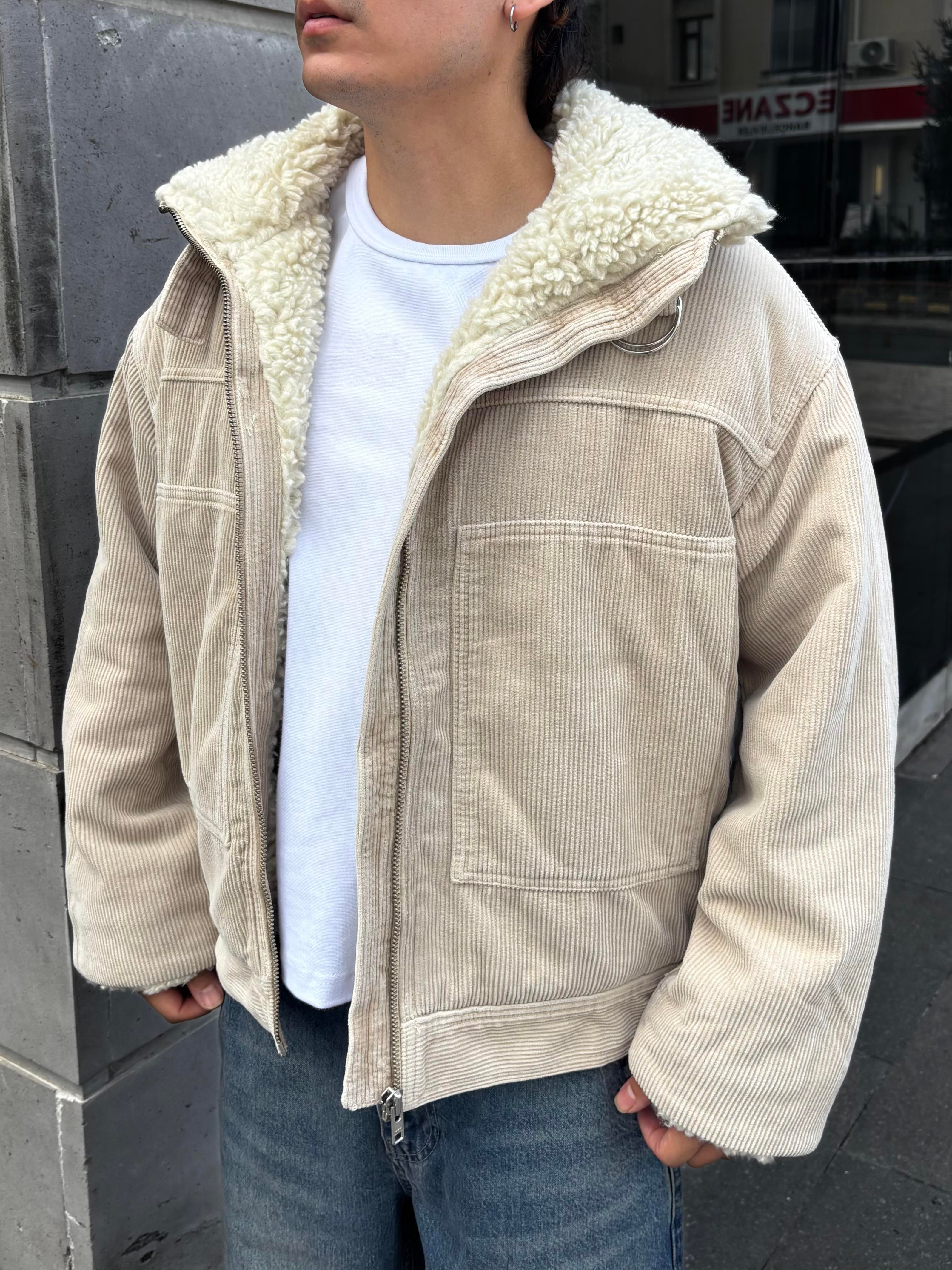 Premium Cord And Borg Utility Cream Jacket