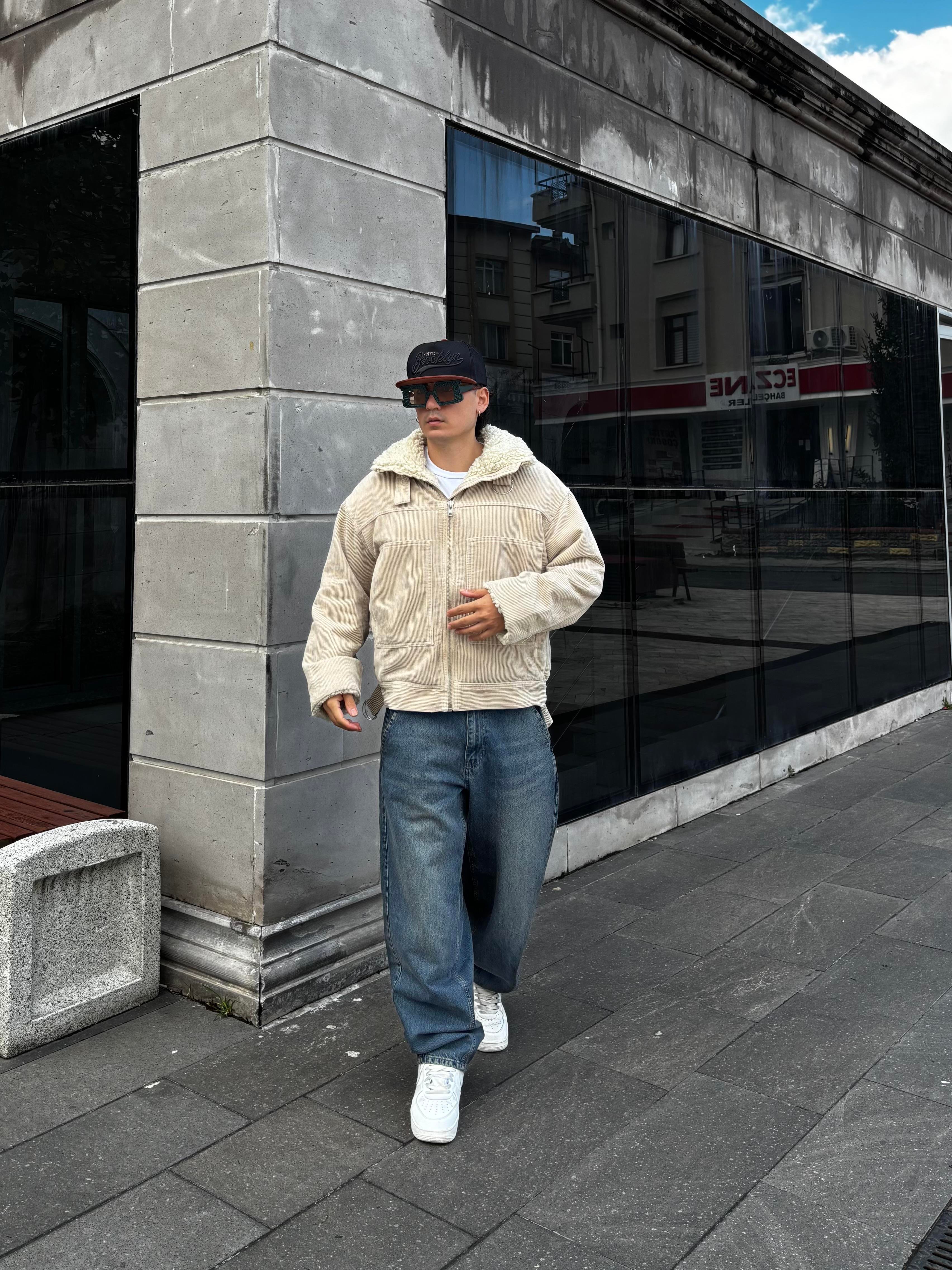 Premium Cord And Borg Utility Cream Jacket