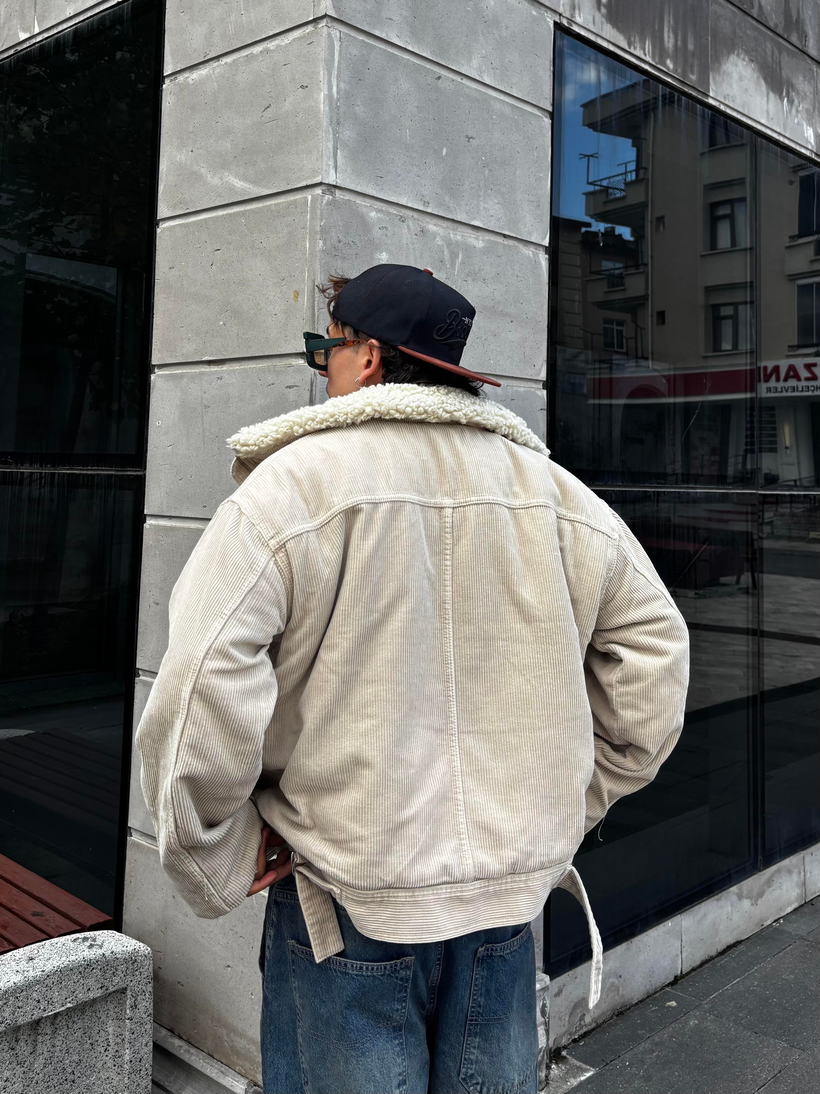 Premium Cord And Borg Utility Cream Jacket