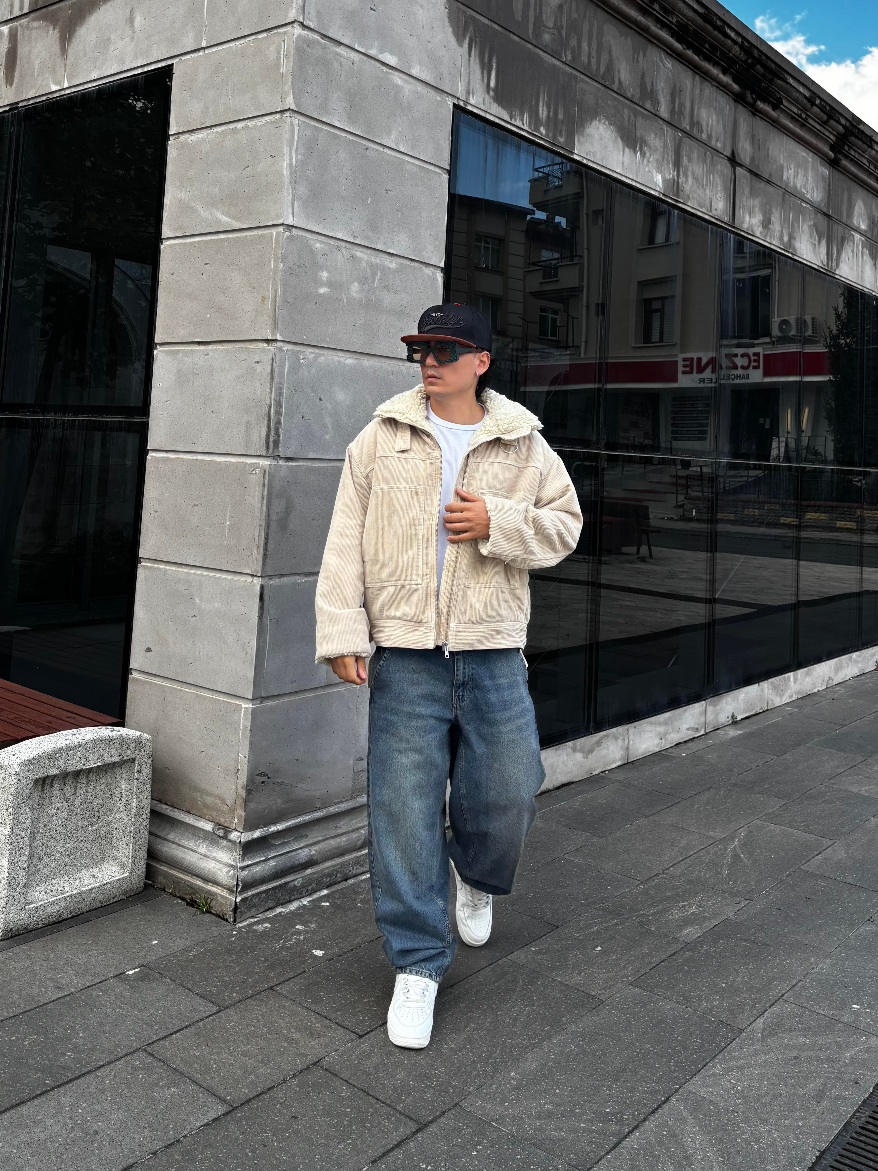 Premium Cord And Borg Utility Cream Jacket