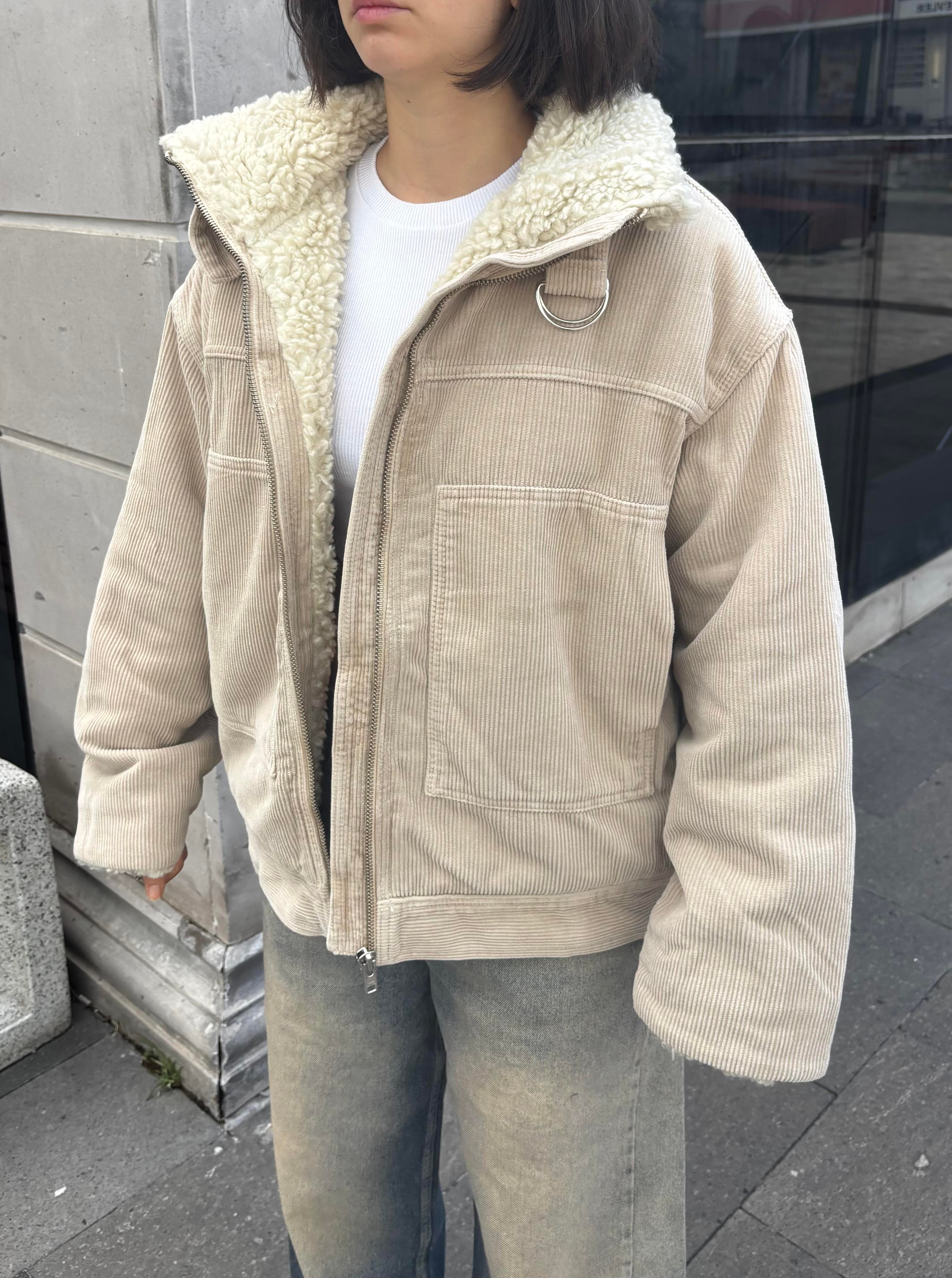 Premium Cord And Borg Utility Cream Jacket