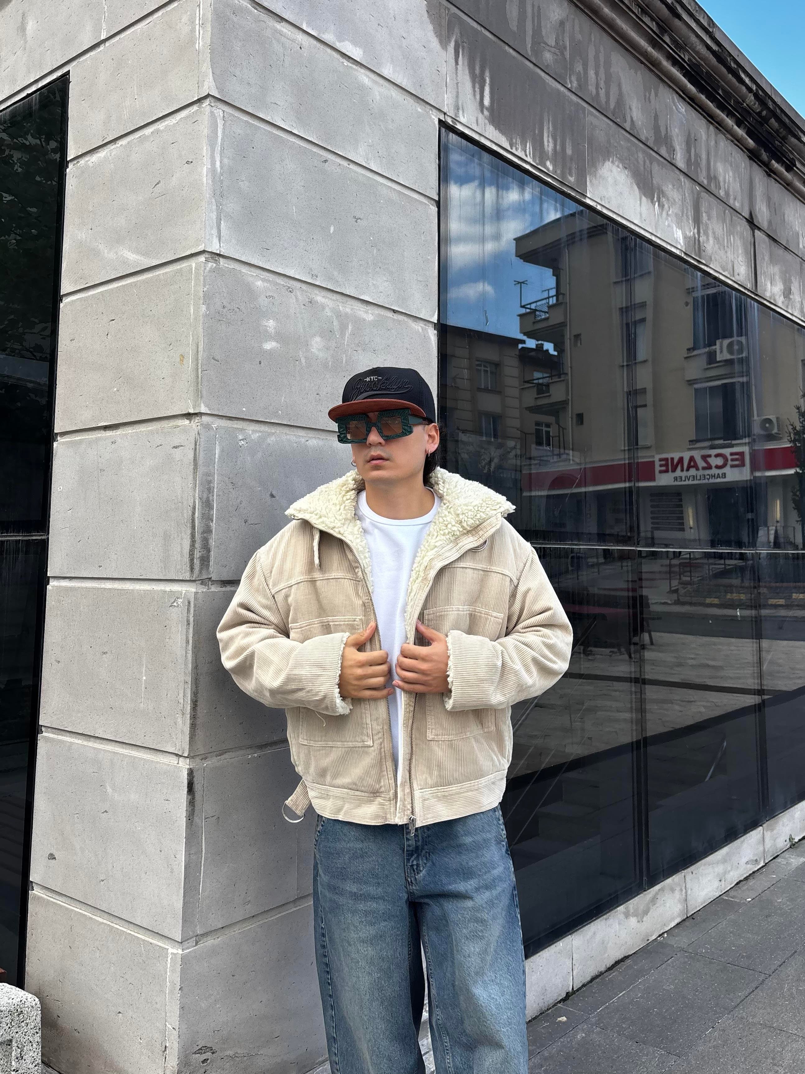 Premium Cord And Borg Utility Cream Jacket