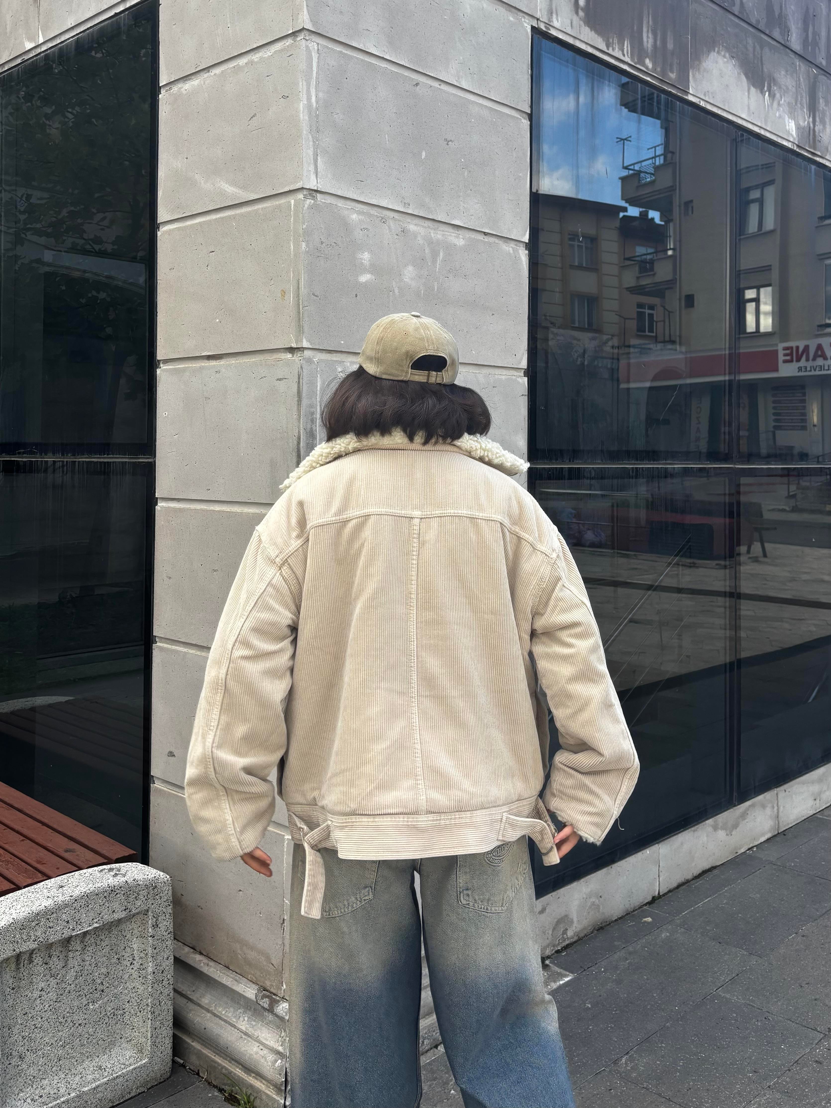 Premium Cord And Borg Utility Cream Jacket