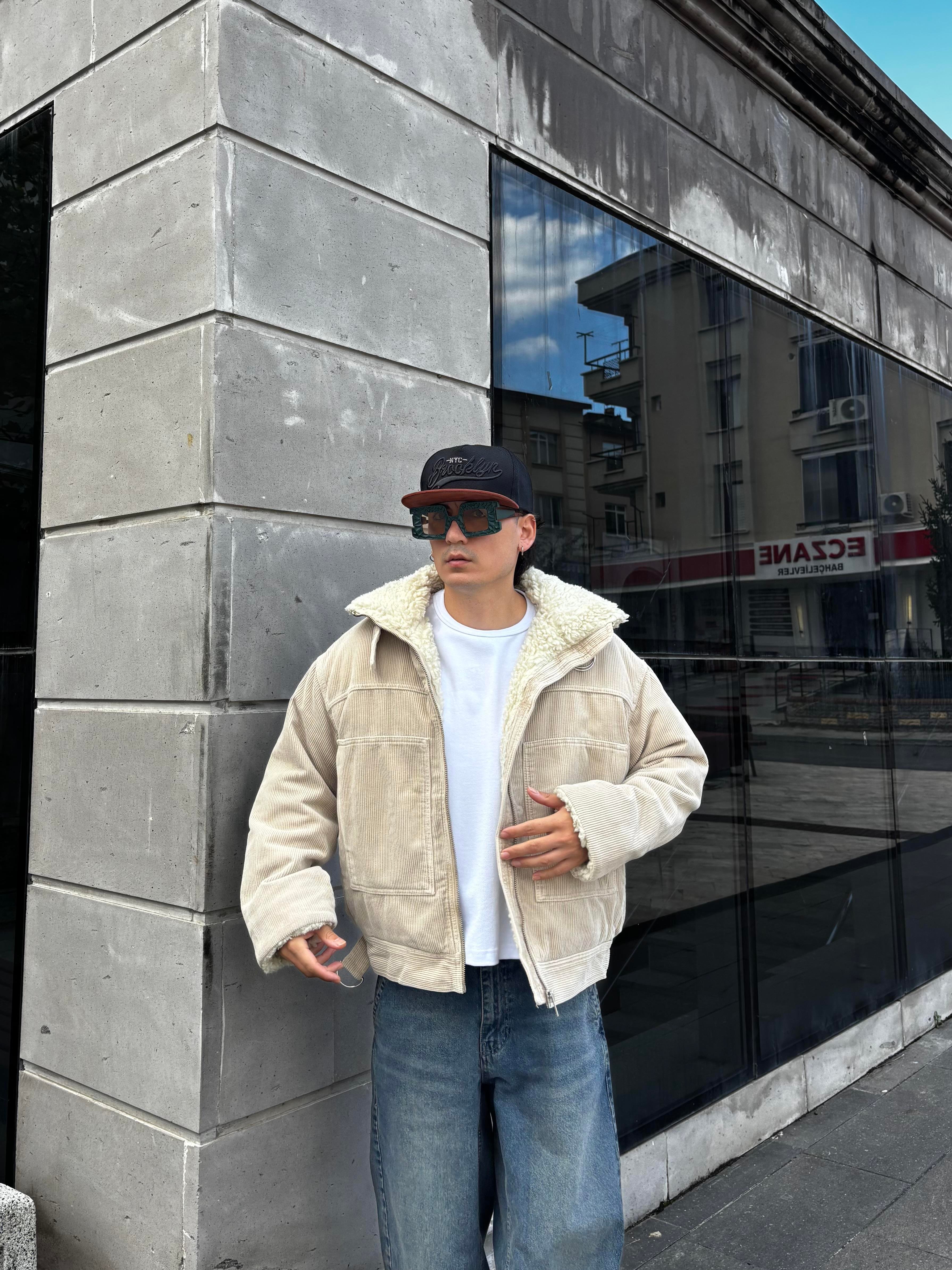 Premium Cord And Borg Utility Cream Jacket