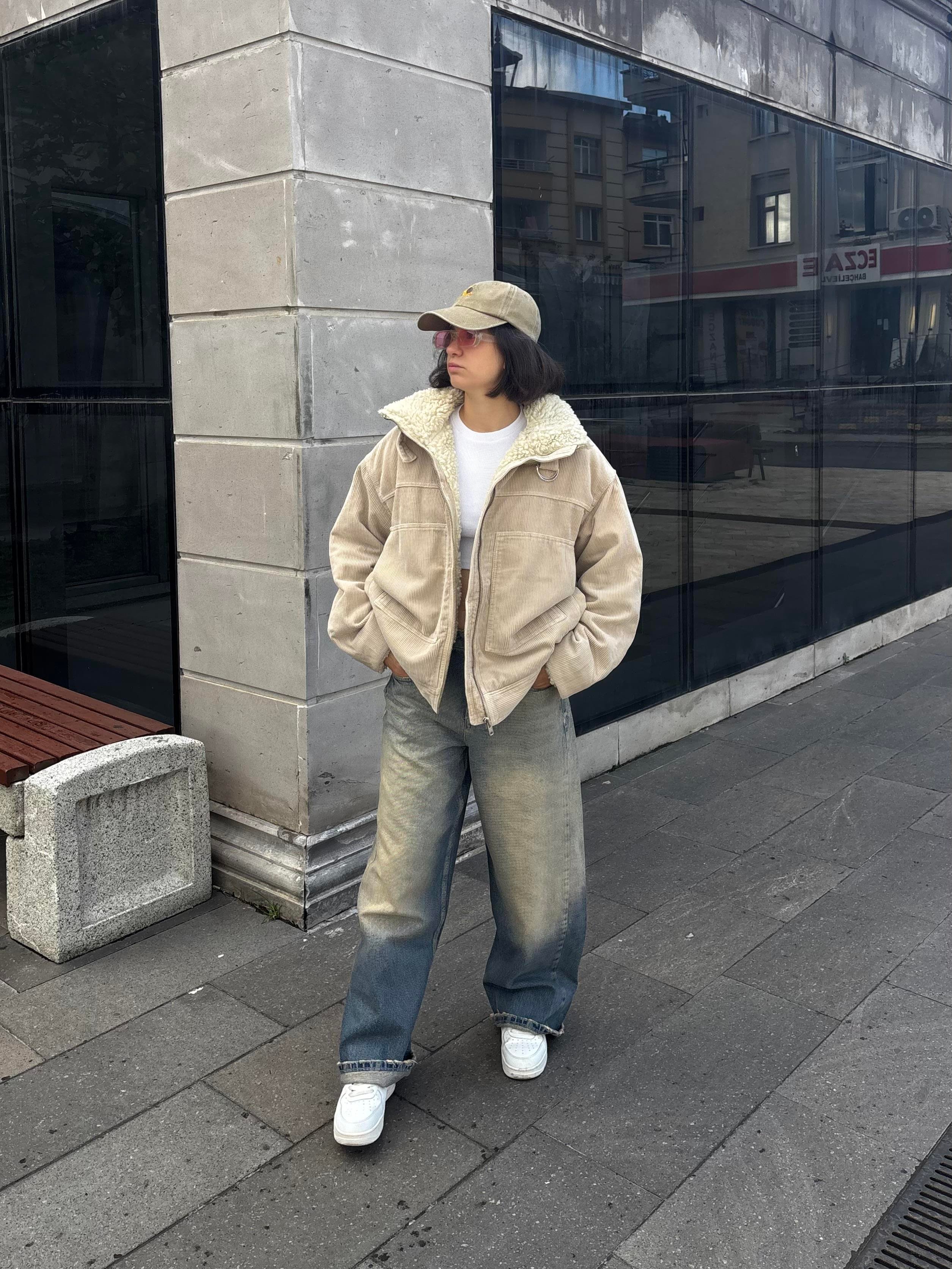 Premium Cord And Borg Utility Cream Jacket