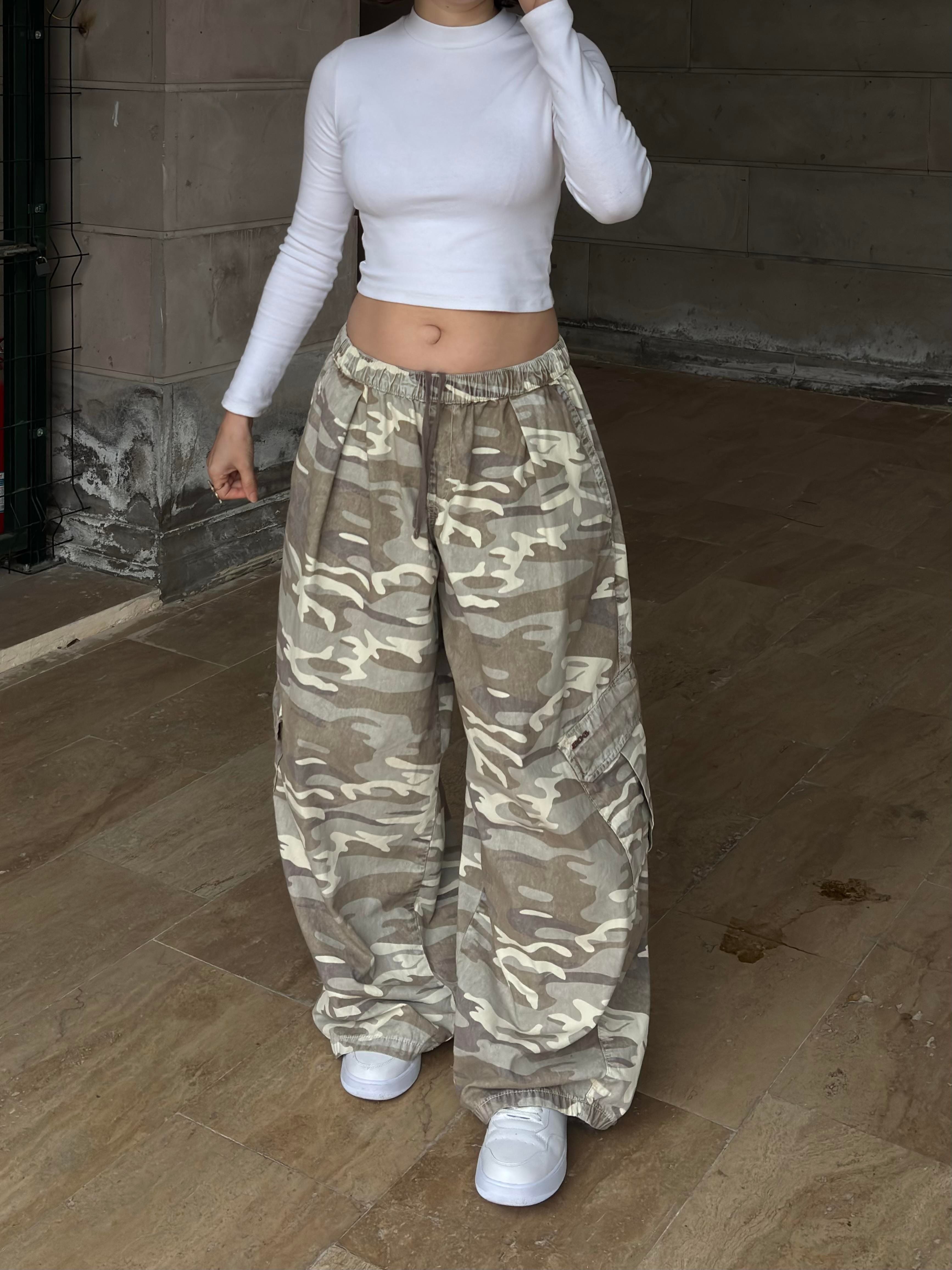 Premium Cream Bobbi Pull-On Baggy Cargo Pants