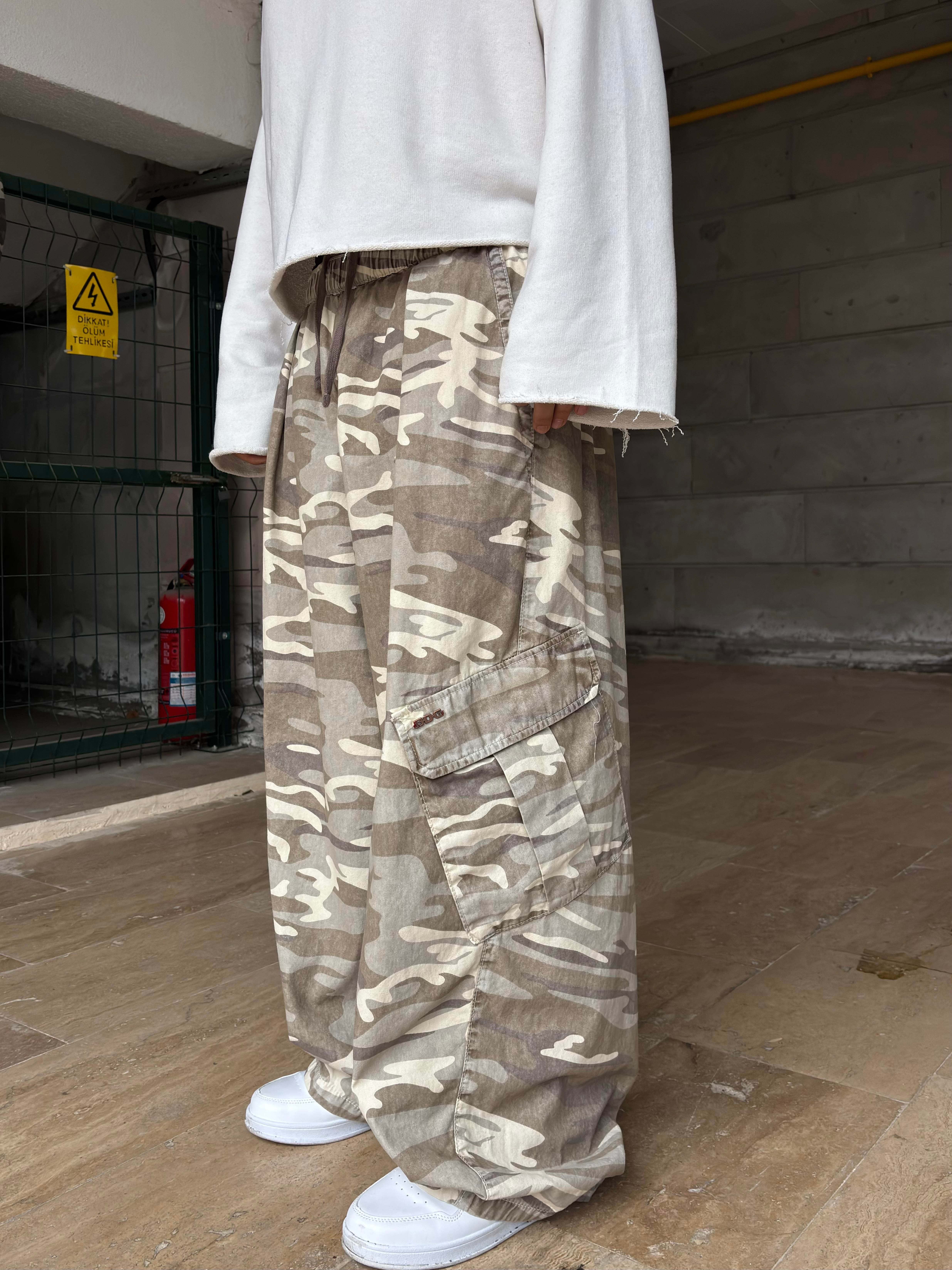 Premium Cream Bobbi Pull-On Baggy Cargo Pants