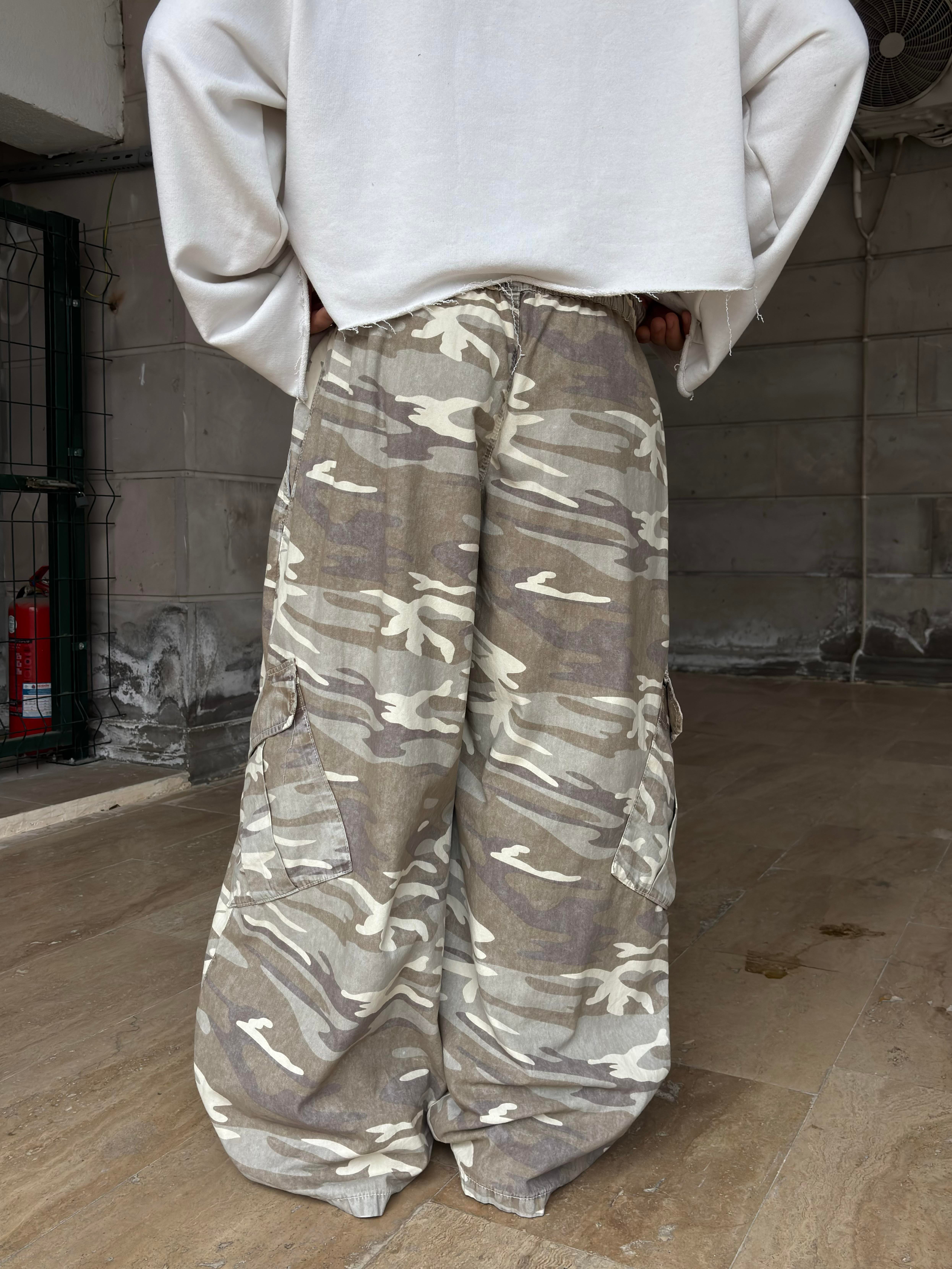 Premium Cream Bobbi Pull-On Baggy Cargo Pants