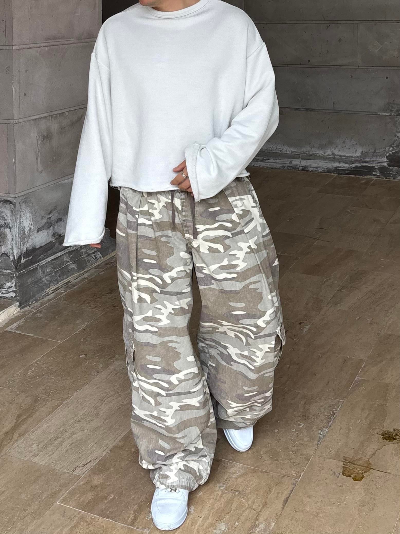 Premium Cream Bobbi Pull-On Baggy Cargo Pants