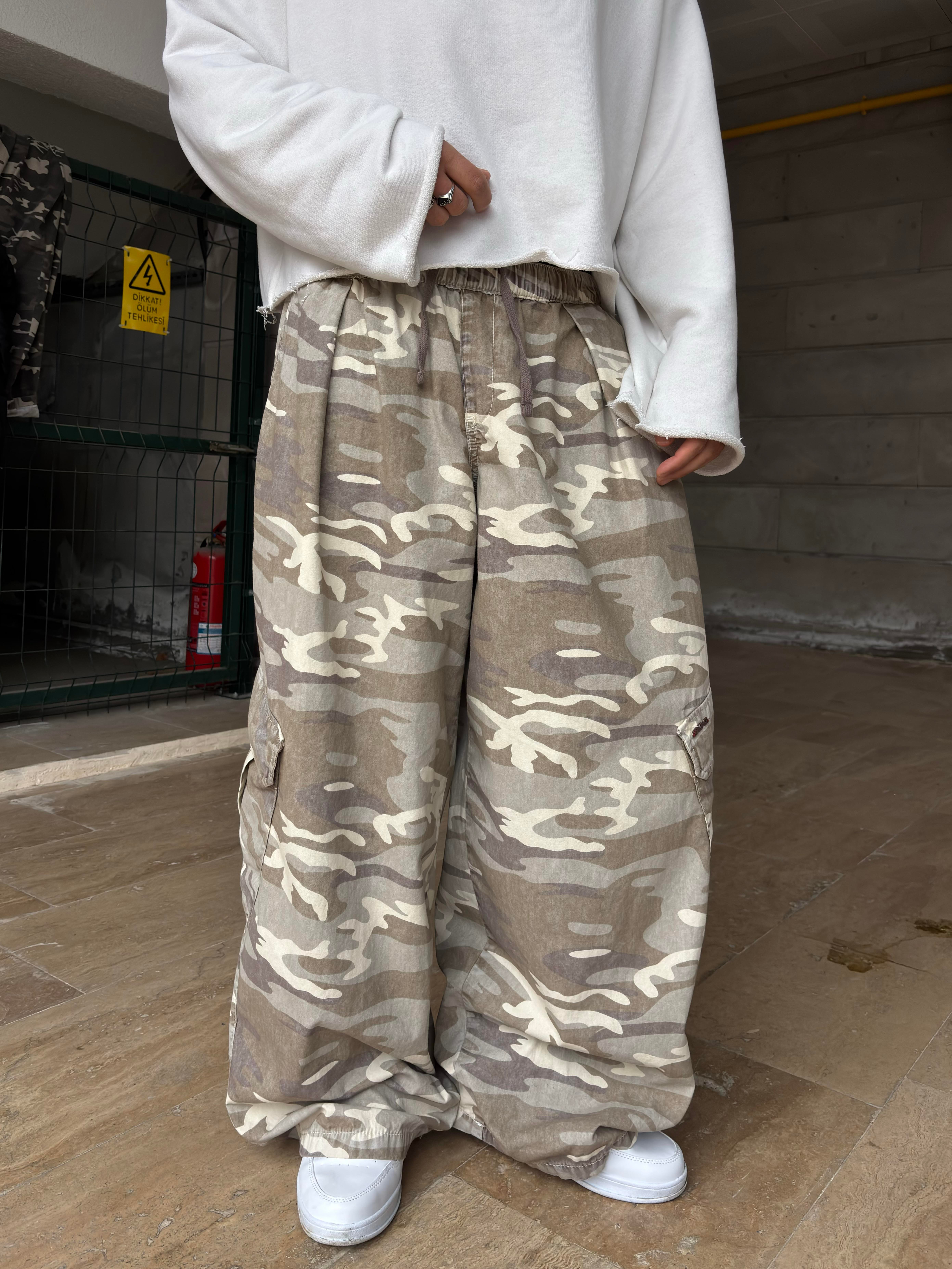 Premium Cream Bobbi Pull-On Baggy Cargo Pants