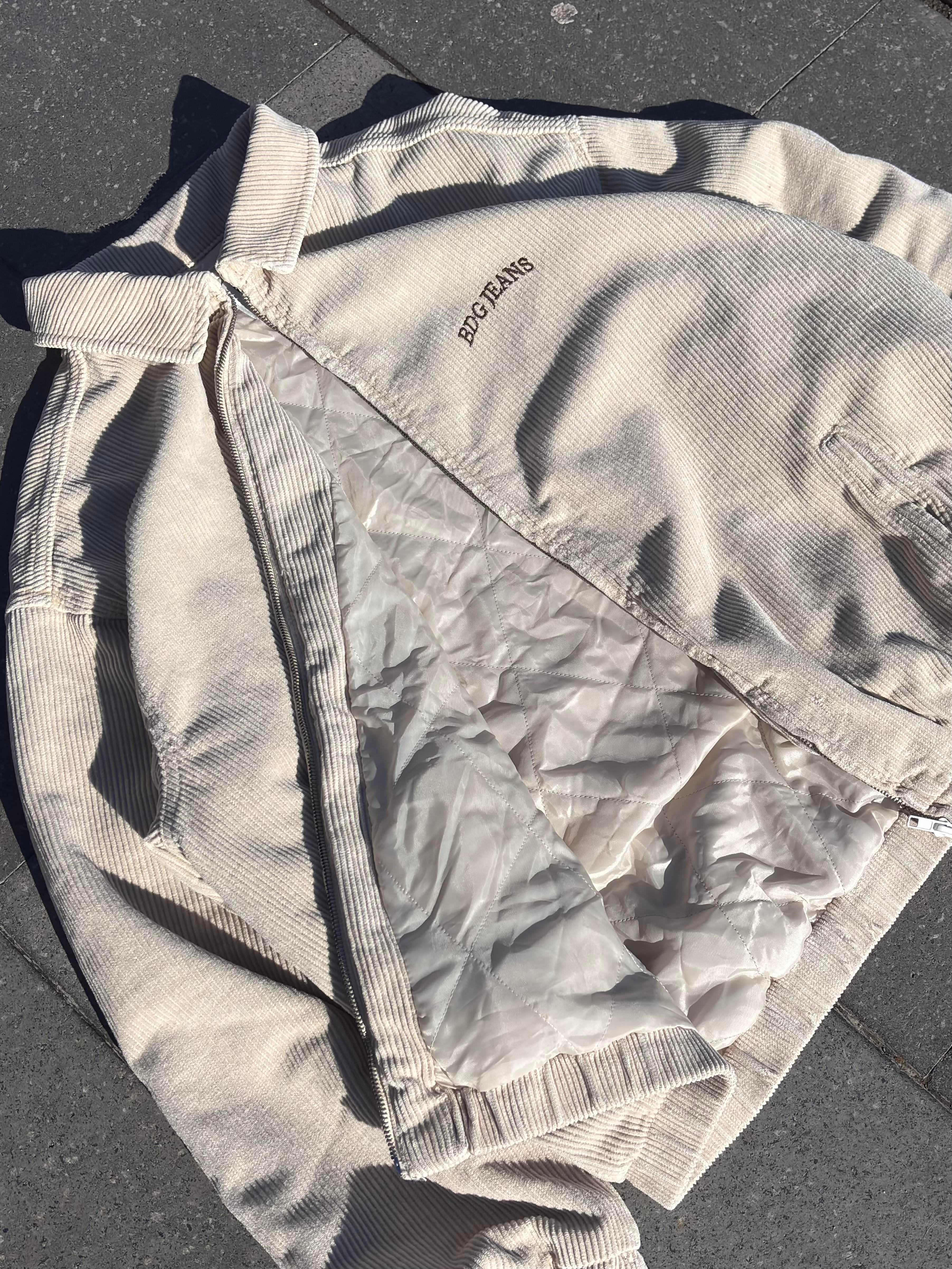 Premium Cream Tone Fitilli Kadife Harrington Jacket