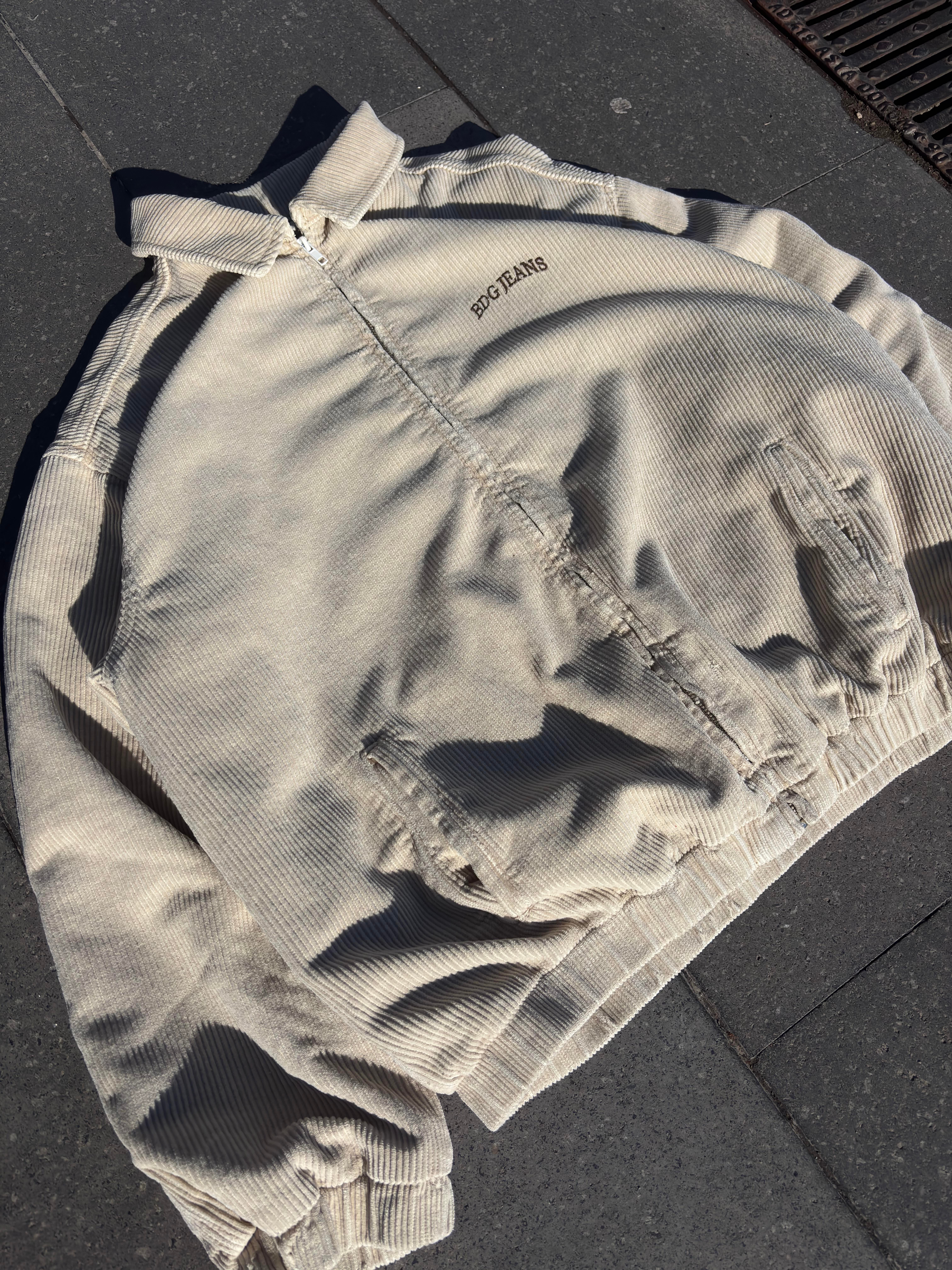 Premium Cream Tone Fitilli Kadife Harrington Jacket