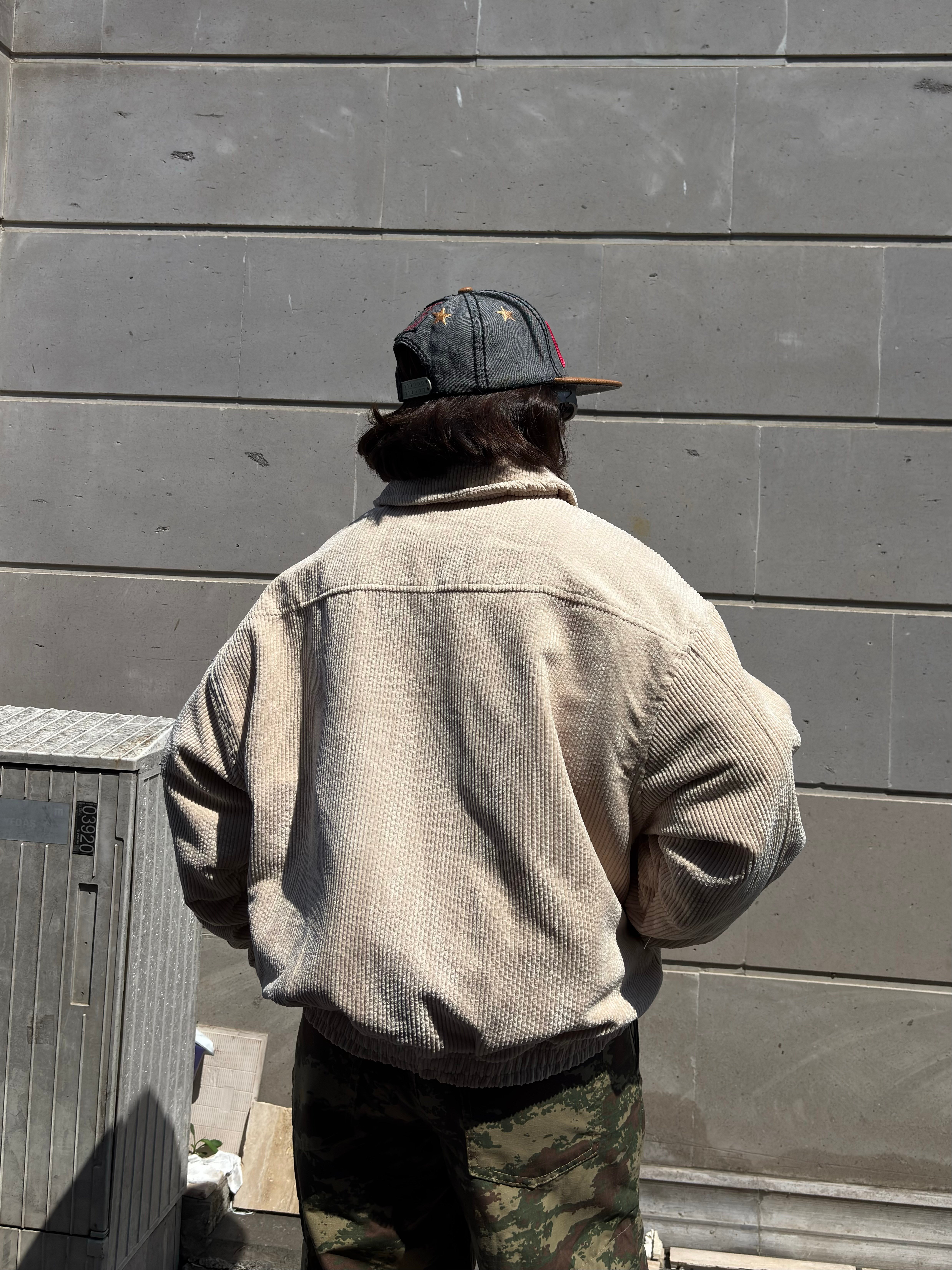 Premium Cream Tone Luca Conduroy Bomber Jacket