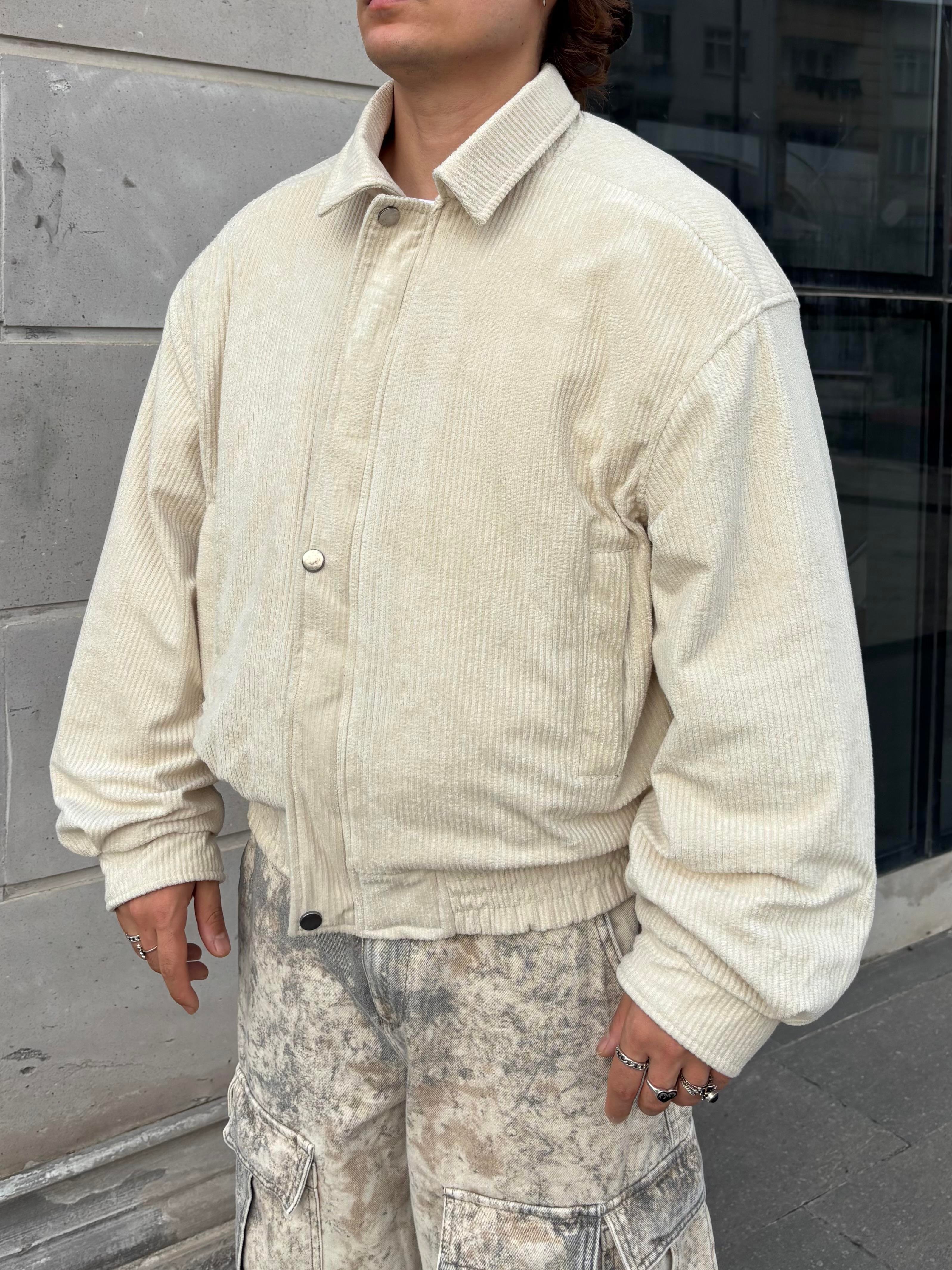 Premium Cream Tone  Luca Conduroy Bomber Jacket
