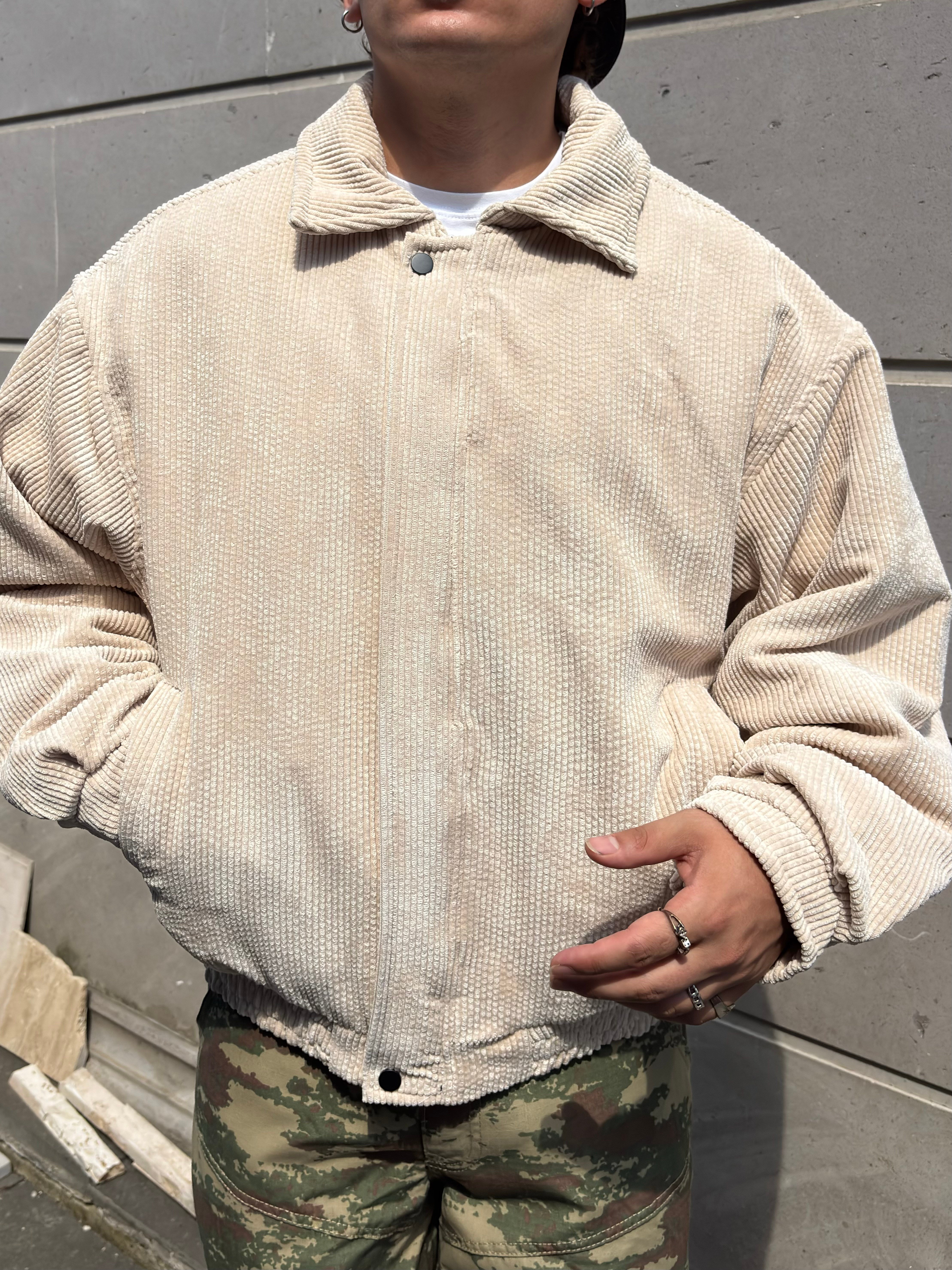 Premium Cream Tone Luca Conduroy Bomber Jacket