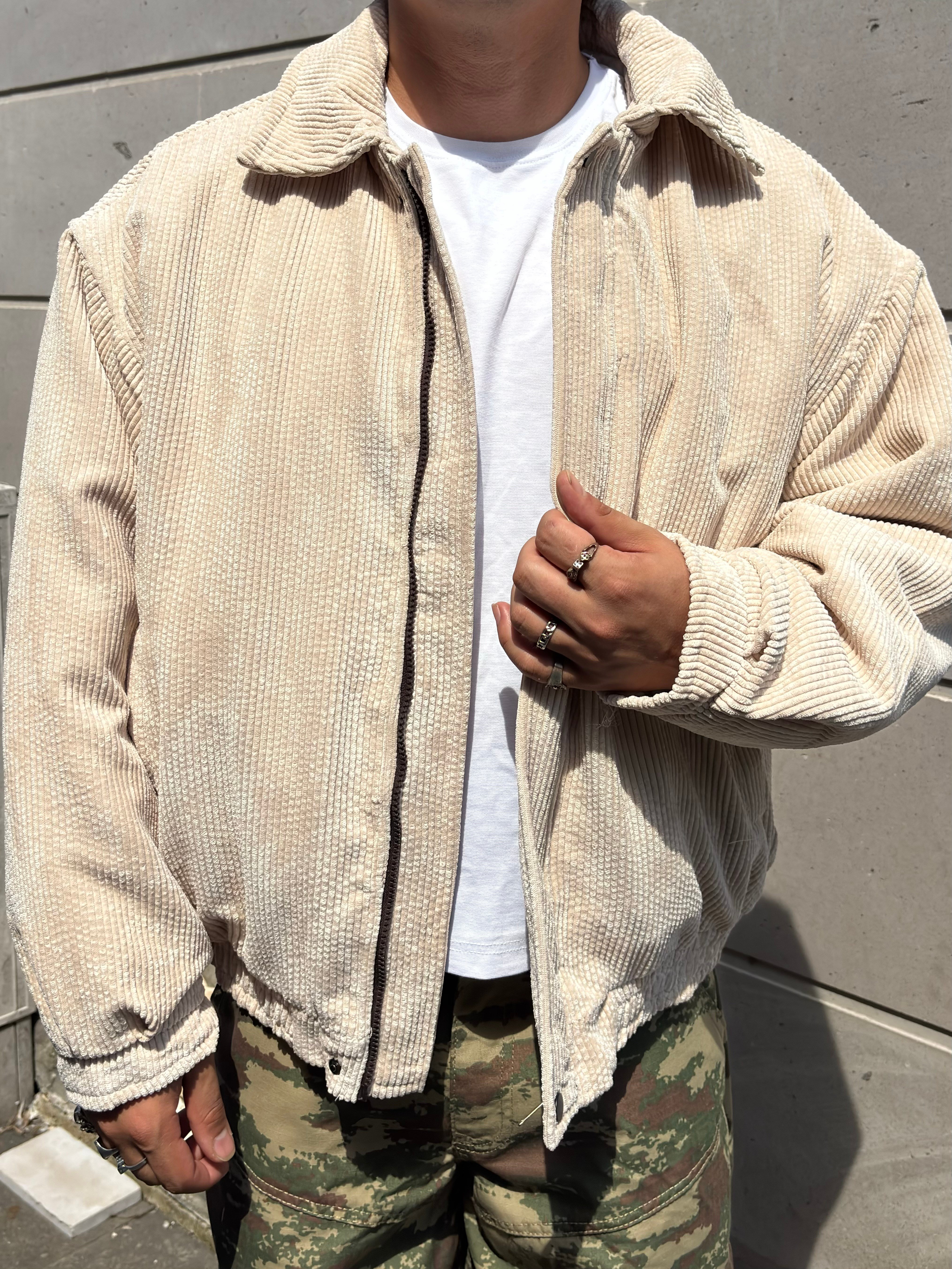 Premium Cream Tone Luca Conduroy Bomber Jacket