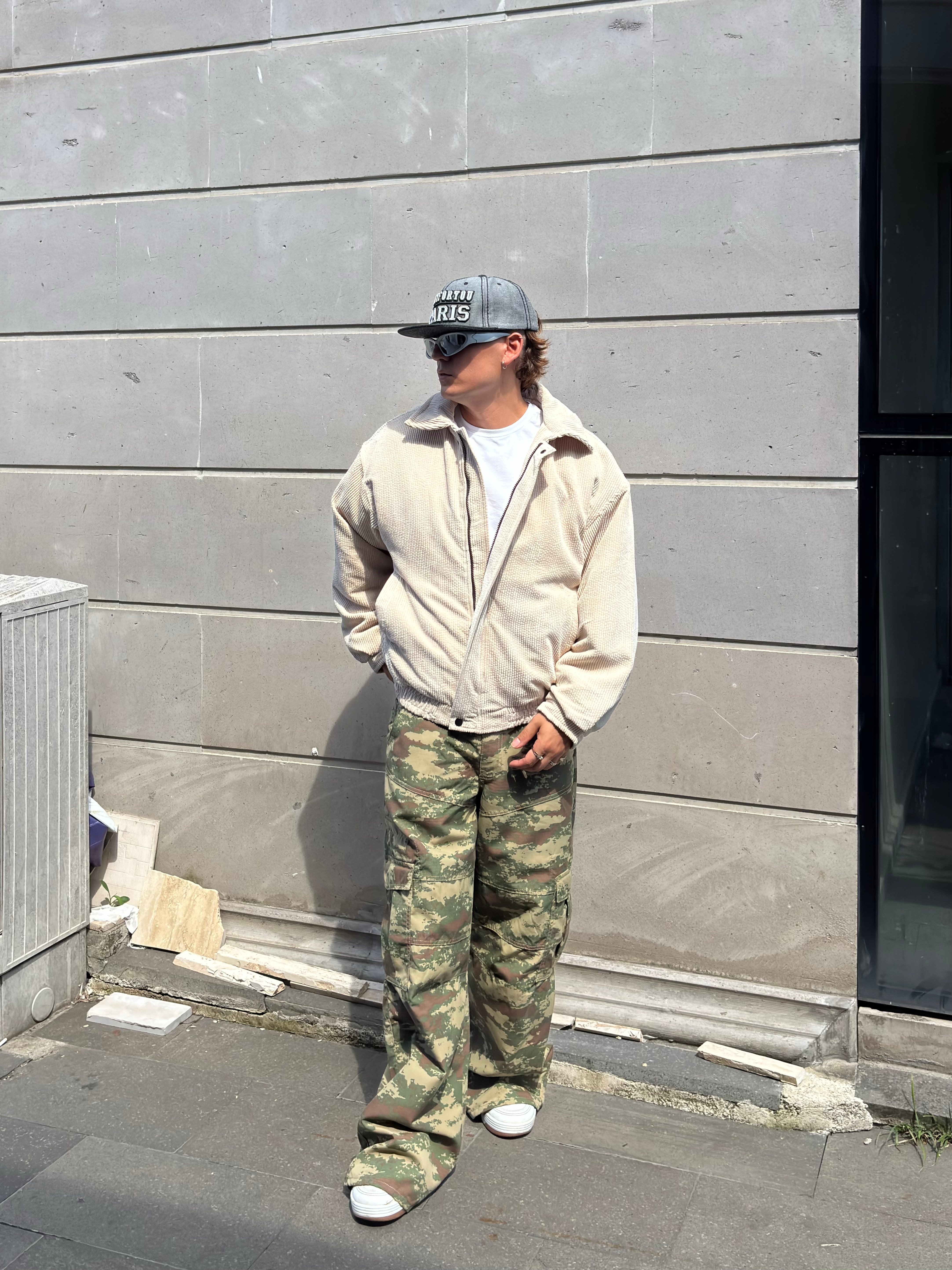 Premium Cream Tone Luca Conduroy Bomber Jacket