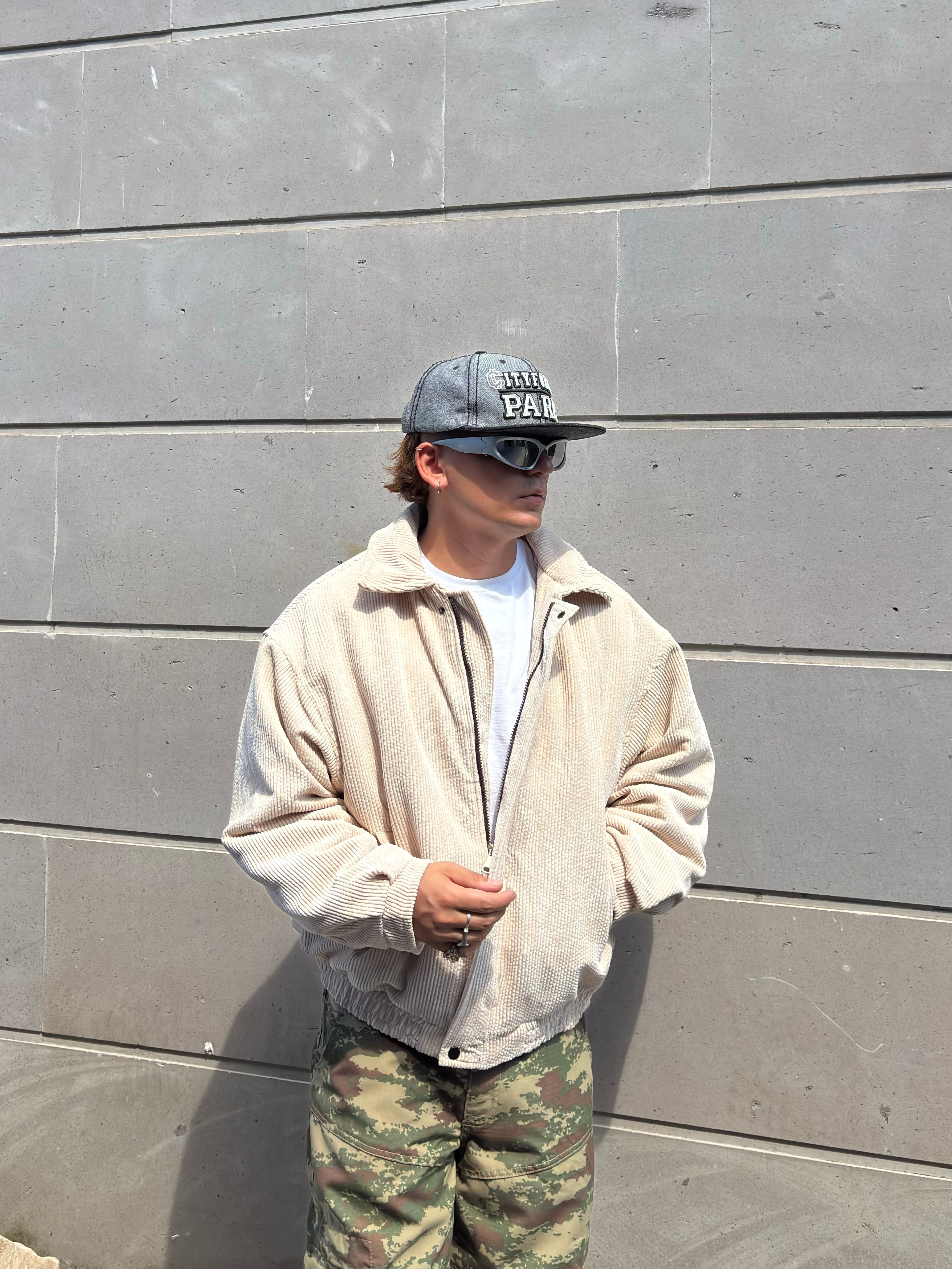 Premium Cream Tone Luca Conduroy Bomber Jacket