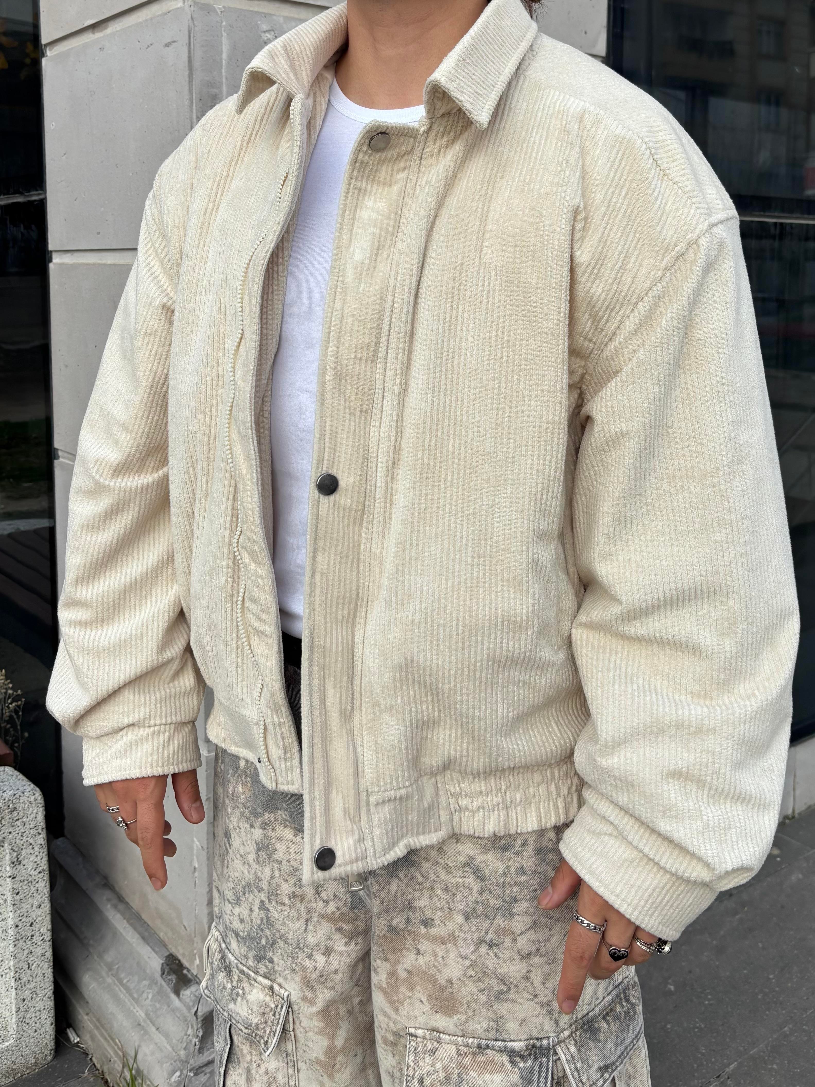 Premium Cream Tone  Luca Conduroy Bomber Jacket