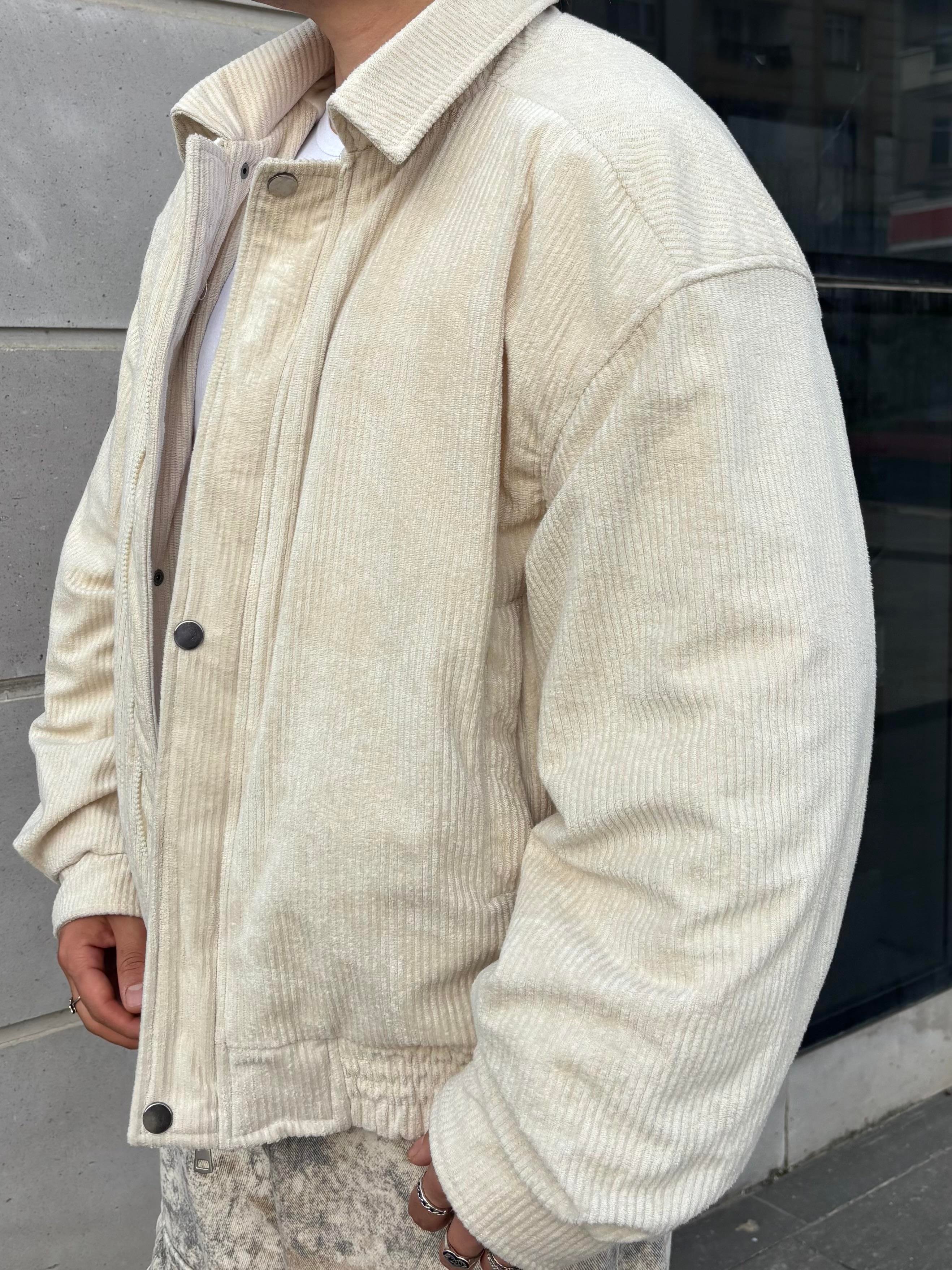 Premium Cream Tone  Luca Conduroy Bomber Jacket