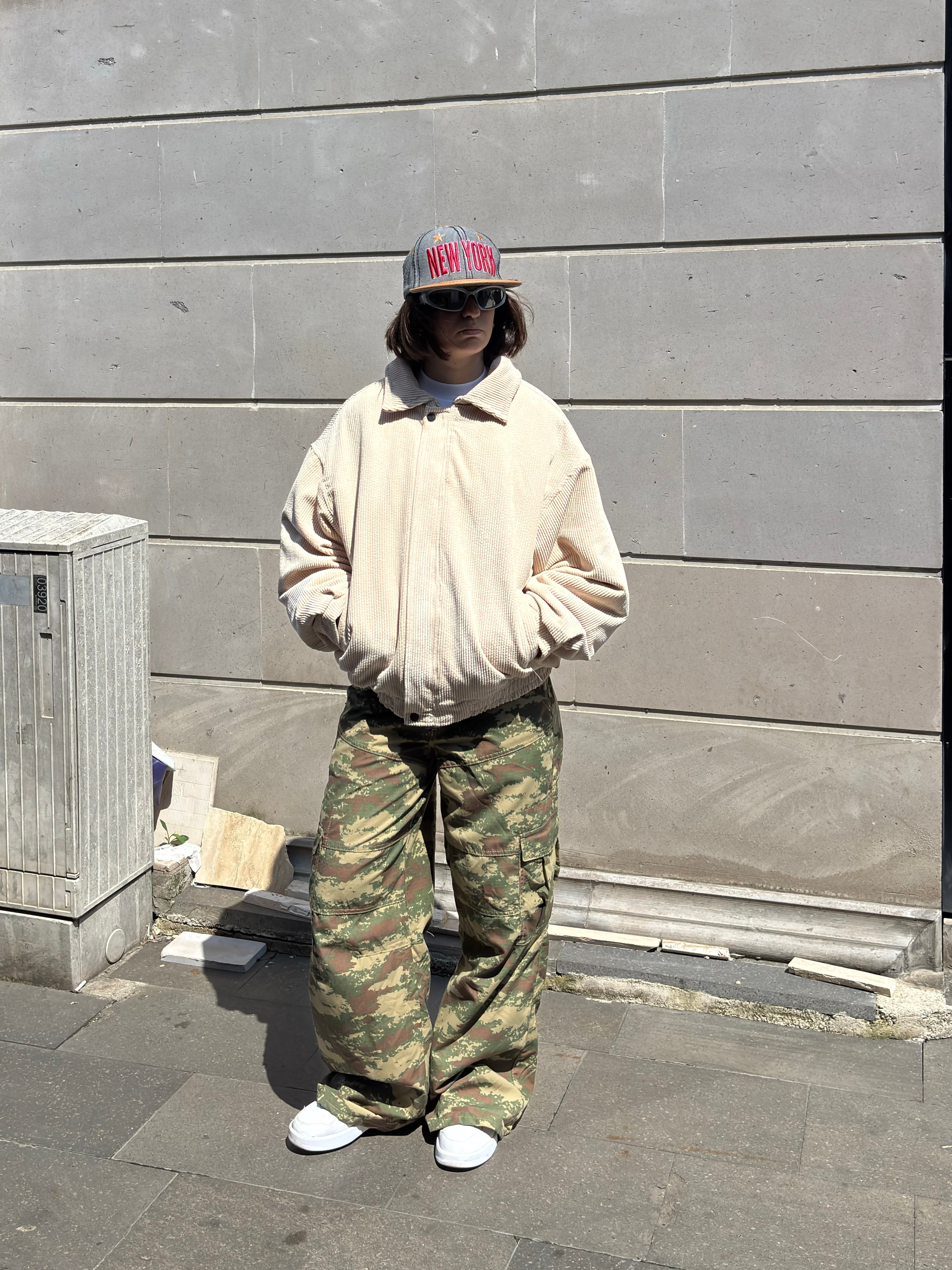 Premium Cream Tone Luca Conduroy Bomber Jacket