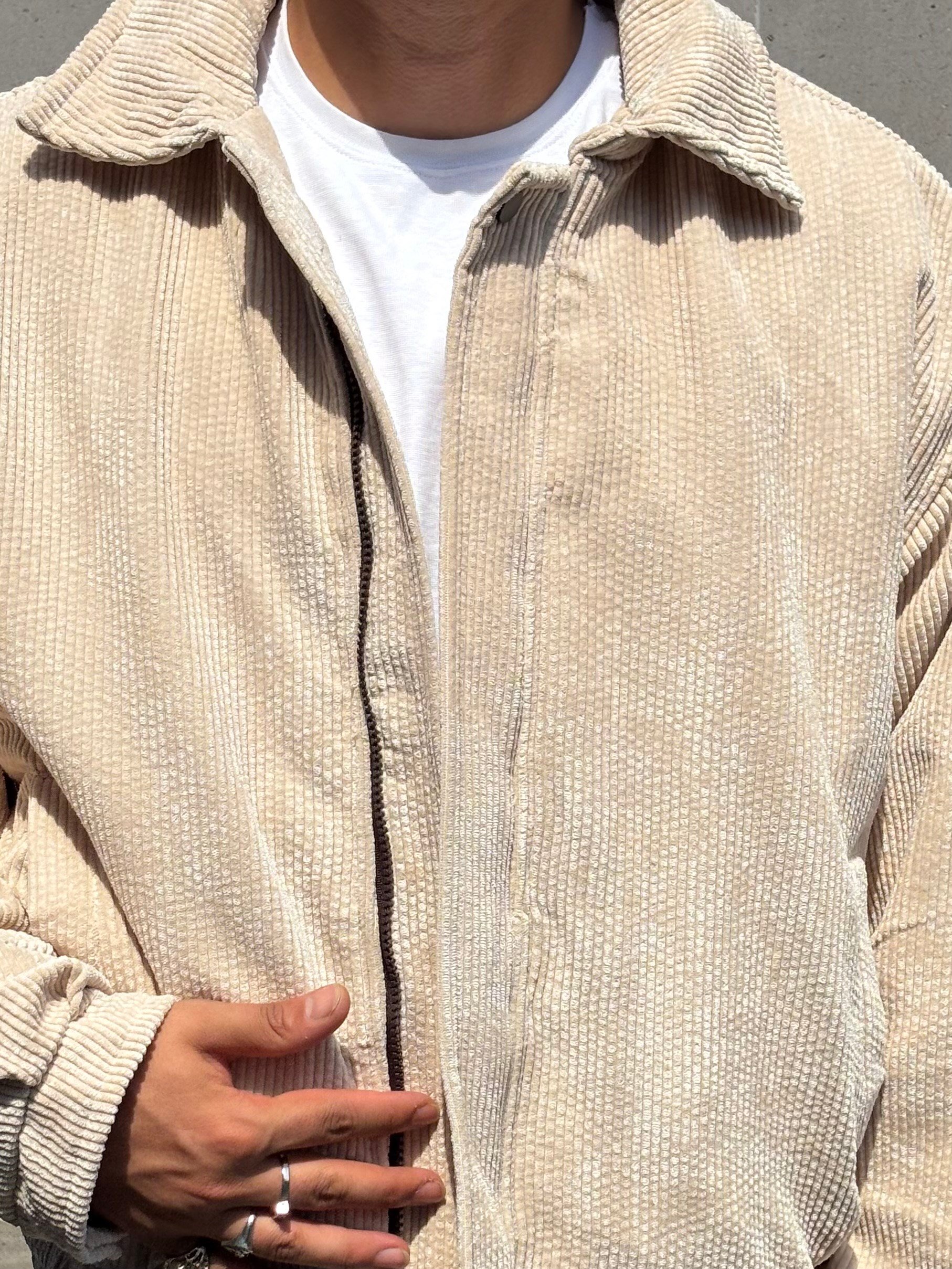 Premium Cream Tone Luca Conduroy Bomber Jacket