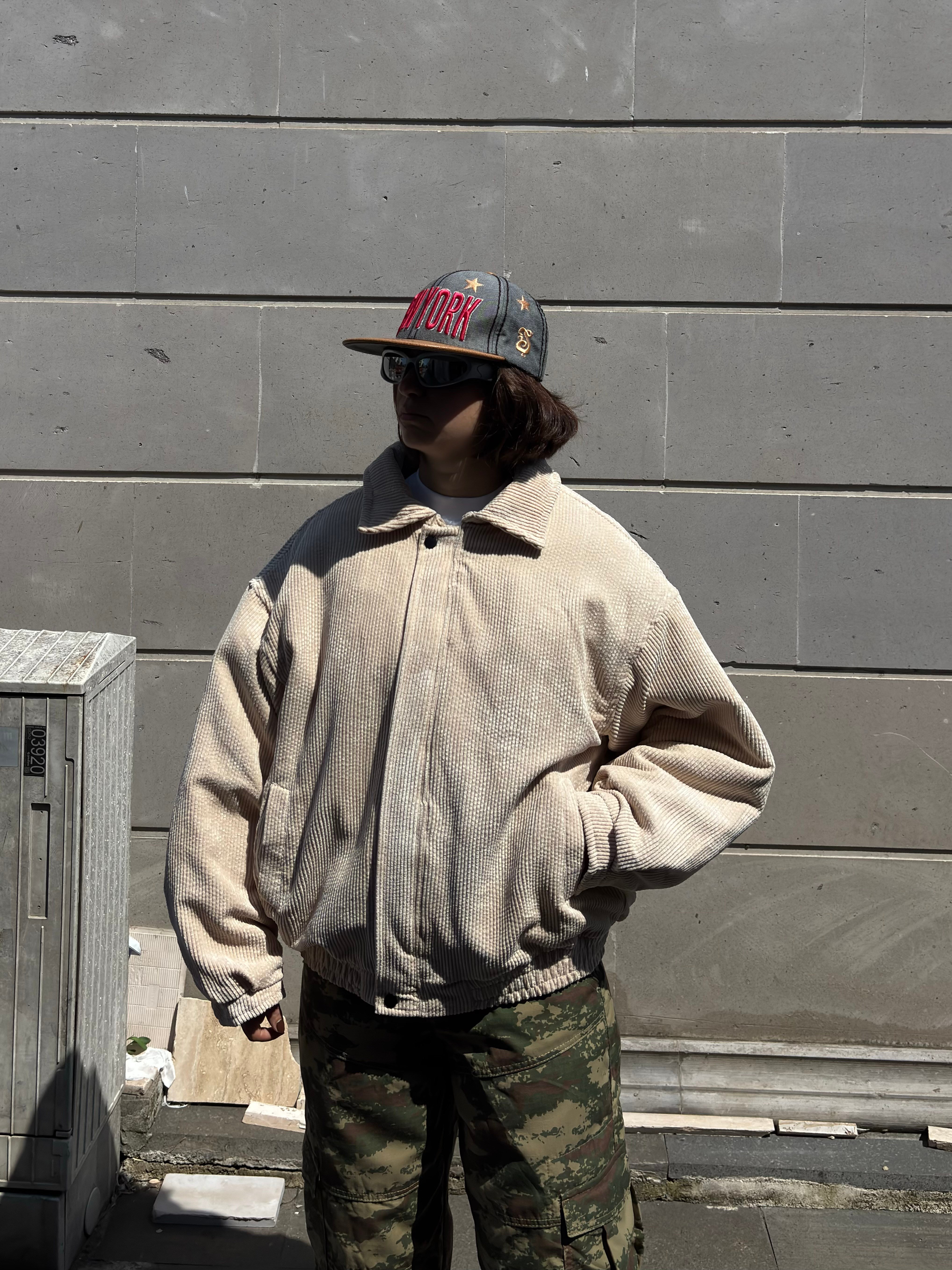 Premium Cream Tone Luca Conduroy Bomber Jacket